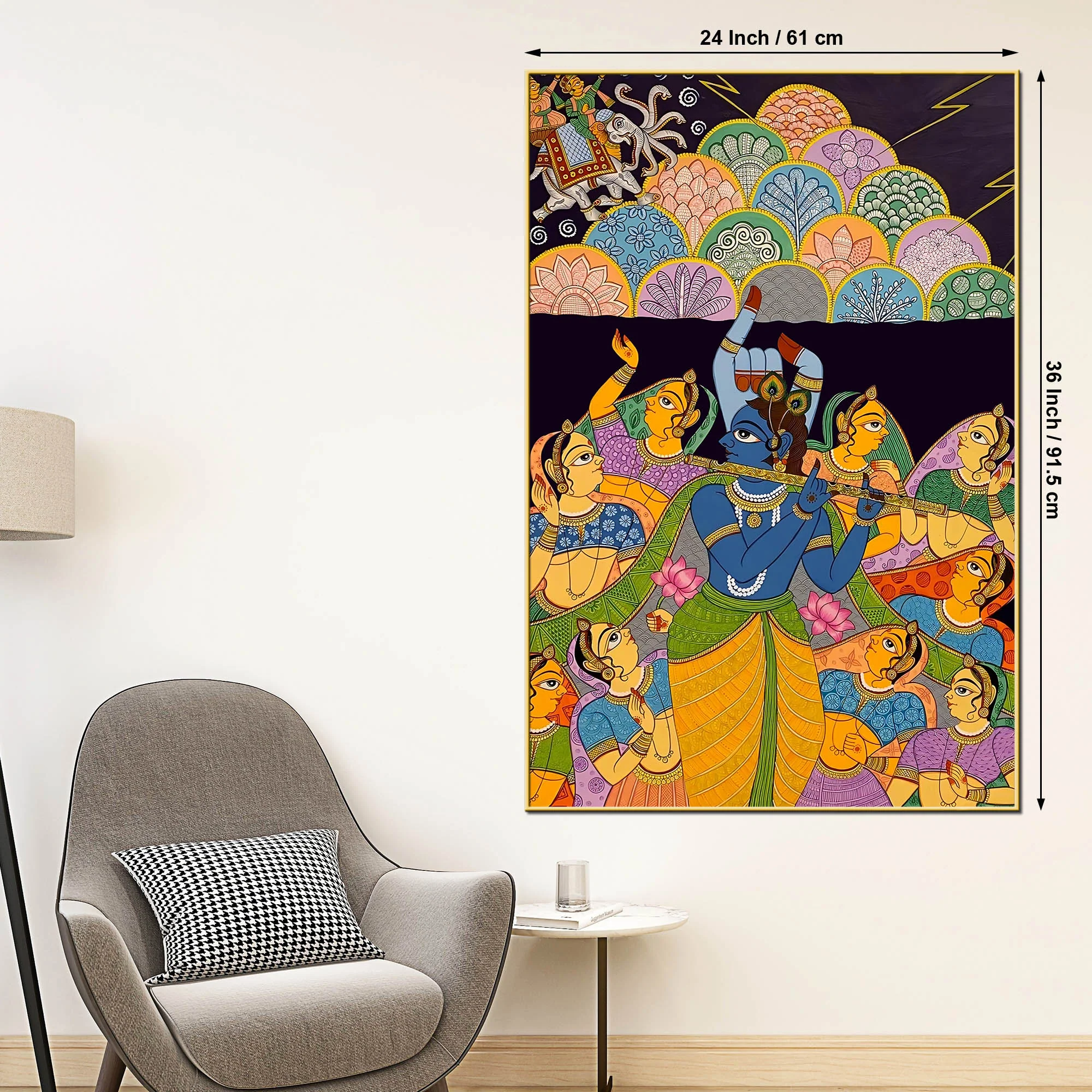 Hindu Lord Krishna Raas Scene Canvas Painting for Living Room Wall - Image 5