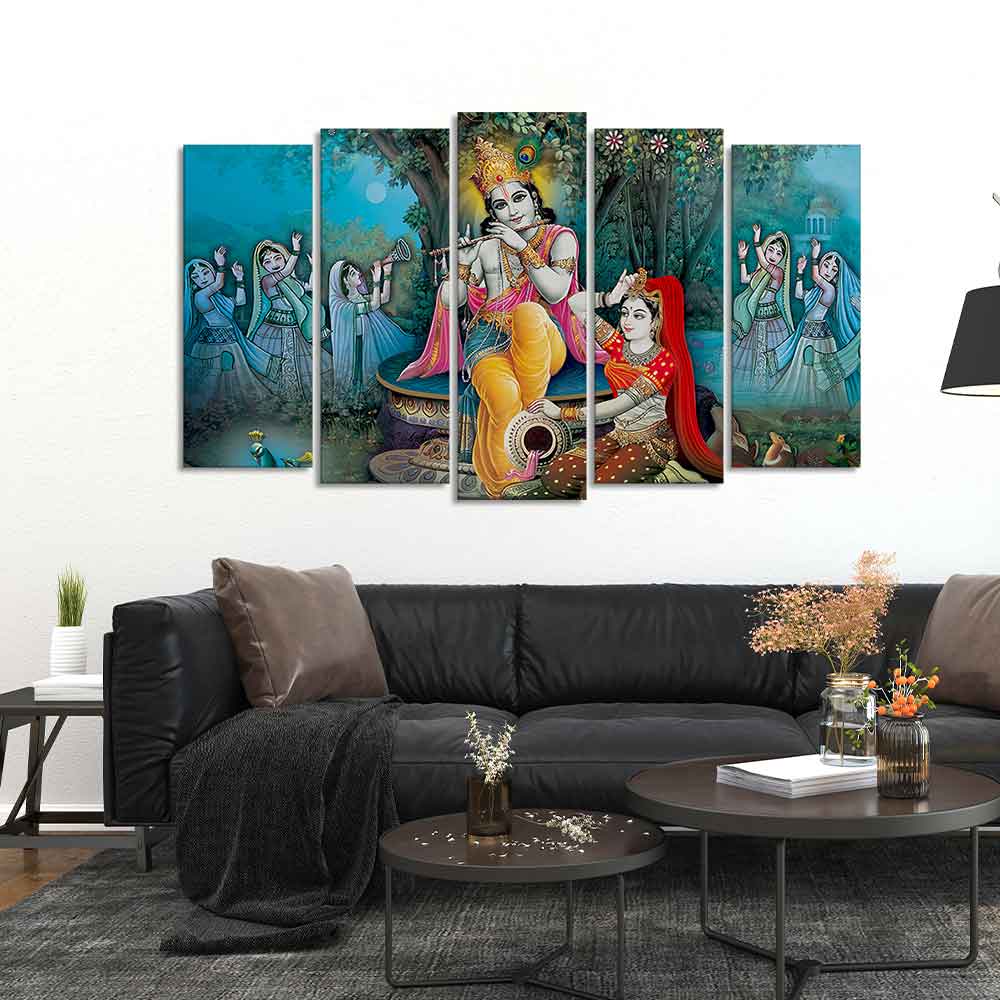 Hindu Lord Radha Krishna Wall Painting Set of Five - Image 2