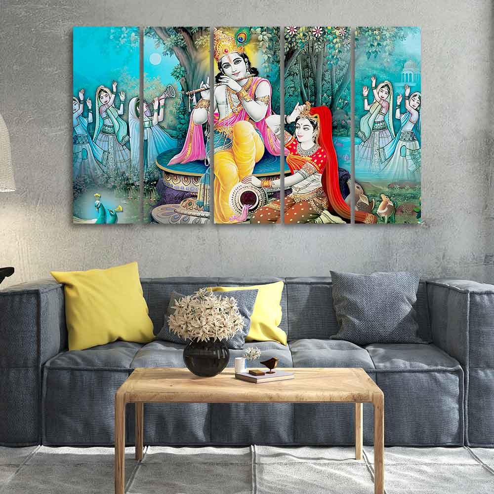 Hindu Lord Radha Krishna Wall Painting Set of Five Pieces - Image 2