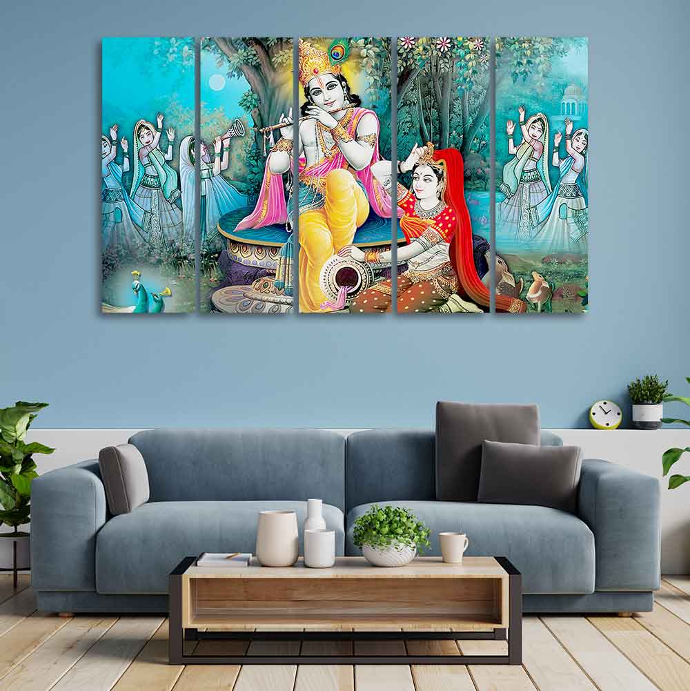 Hindu Lord Radha Krishna Wall Painting Set of Five Pieces - Image 3