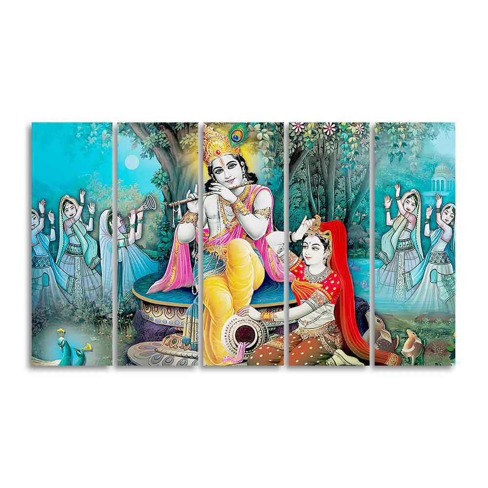 Hindu Lord Radha Krishna Wall Painting Set of Five Pieces - Image 4