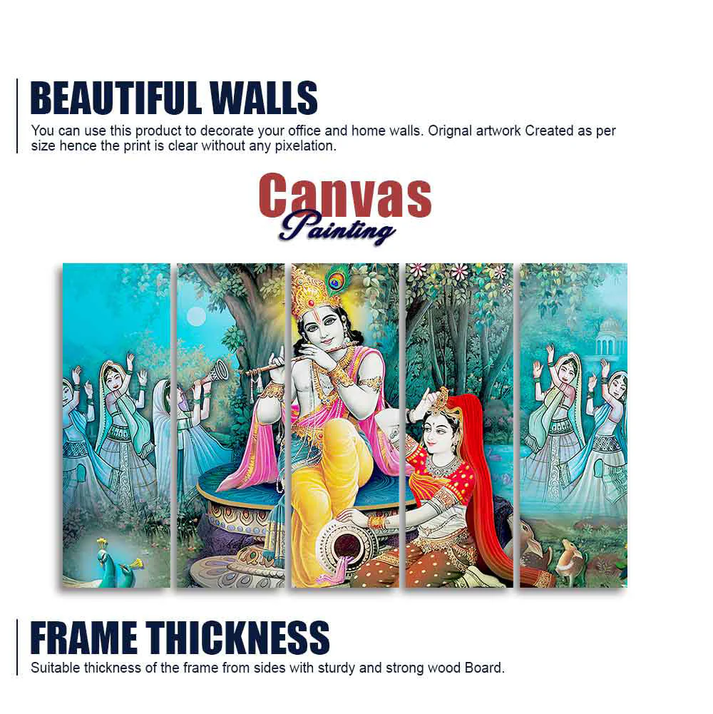 Hindu Lord Radha Krishna Wall Painting Set of Five Pieces - Image 5