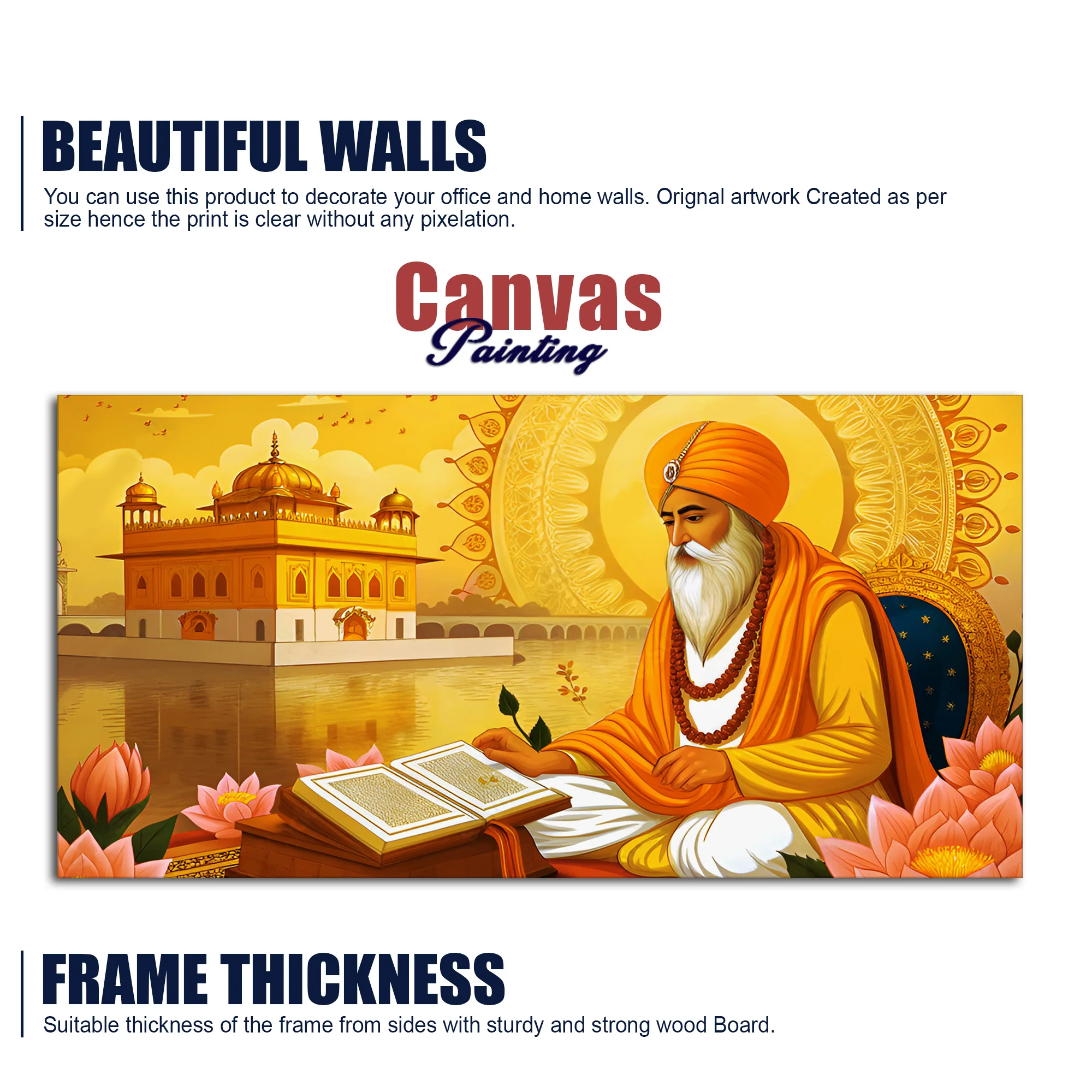 Holy Guru Nanak Dev Ji Canvas Wooden Wall Painting - Image 5