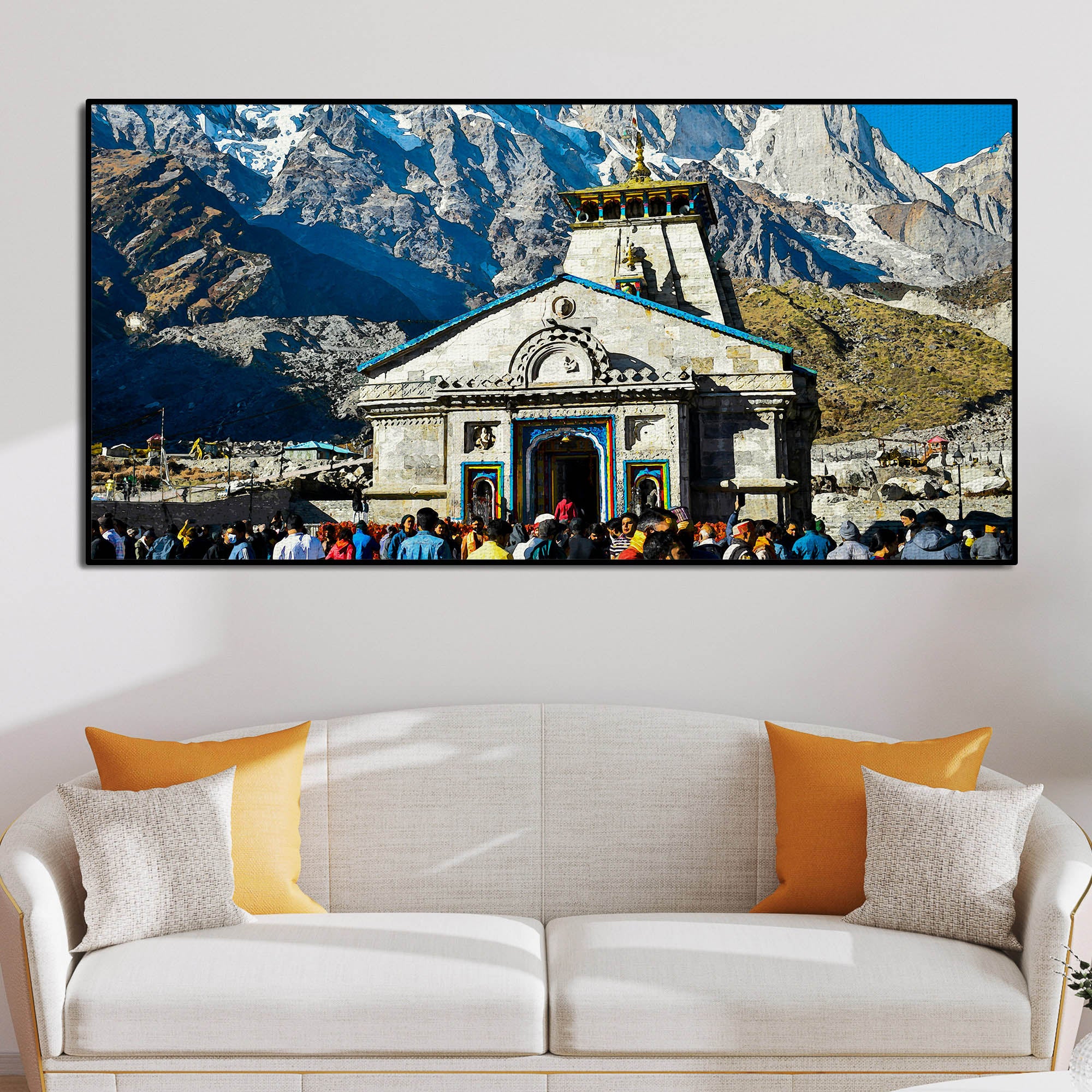 Holy Kedarnath Lord Shiva Temple Canvas Wall Painting - Image 3
