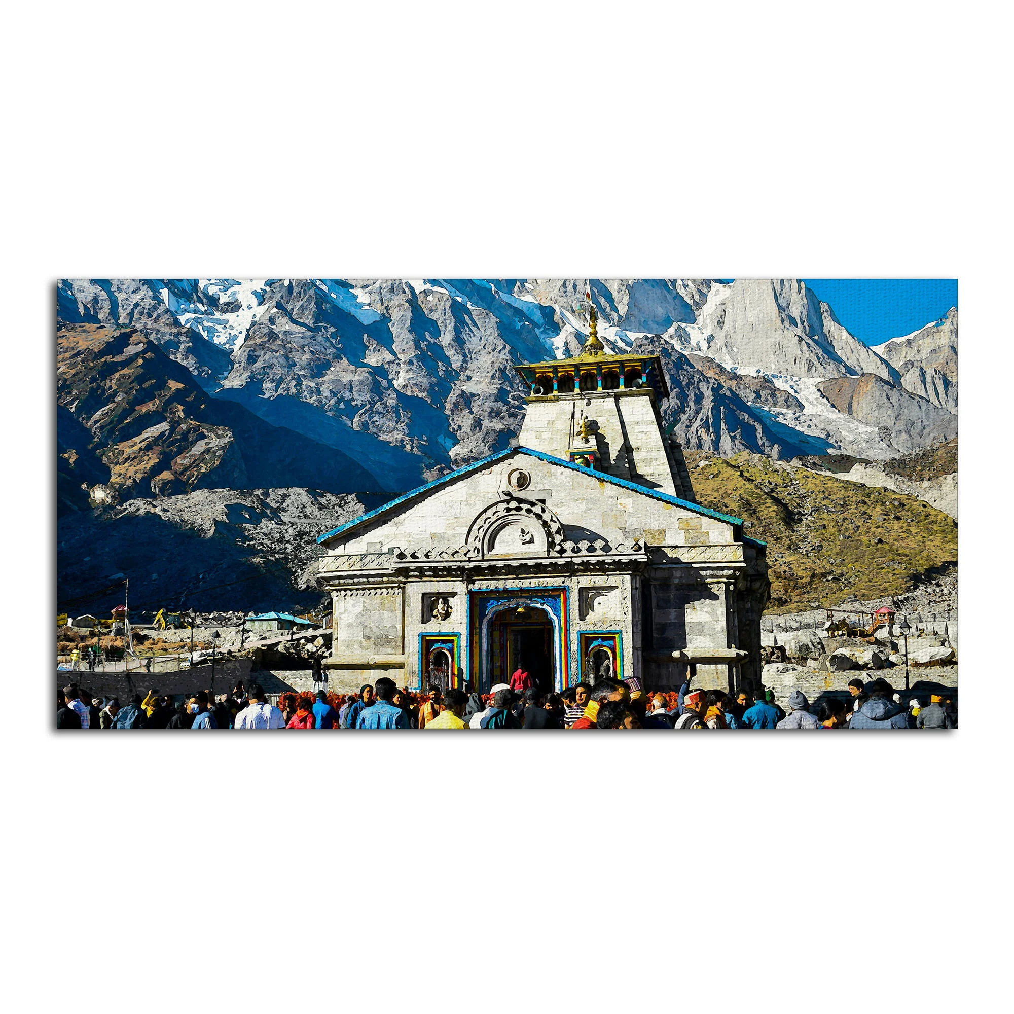 Holy Kedarnath Lord Shiva Temple Canvas Wall Painting - Image 4