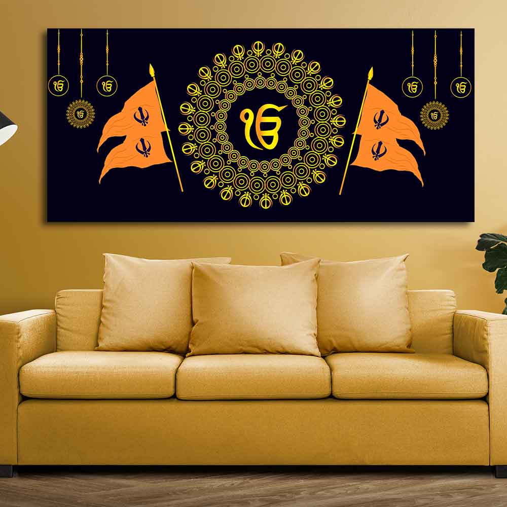 Holy Symbol of Sikh Religion Large Canvas Wall Painting - Image 3