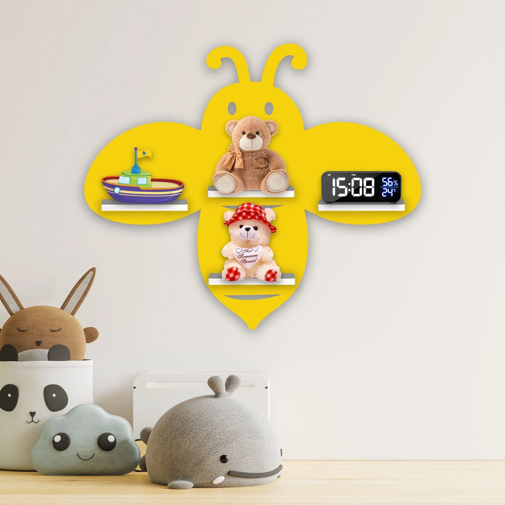 Honey Bee Wooden Wall Shelf LED Light Wall Shelf for Kids - Image 3