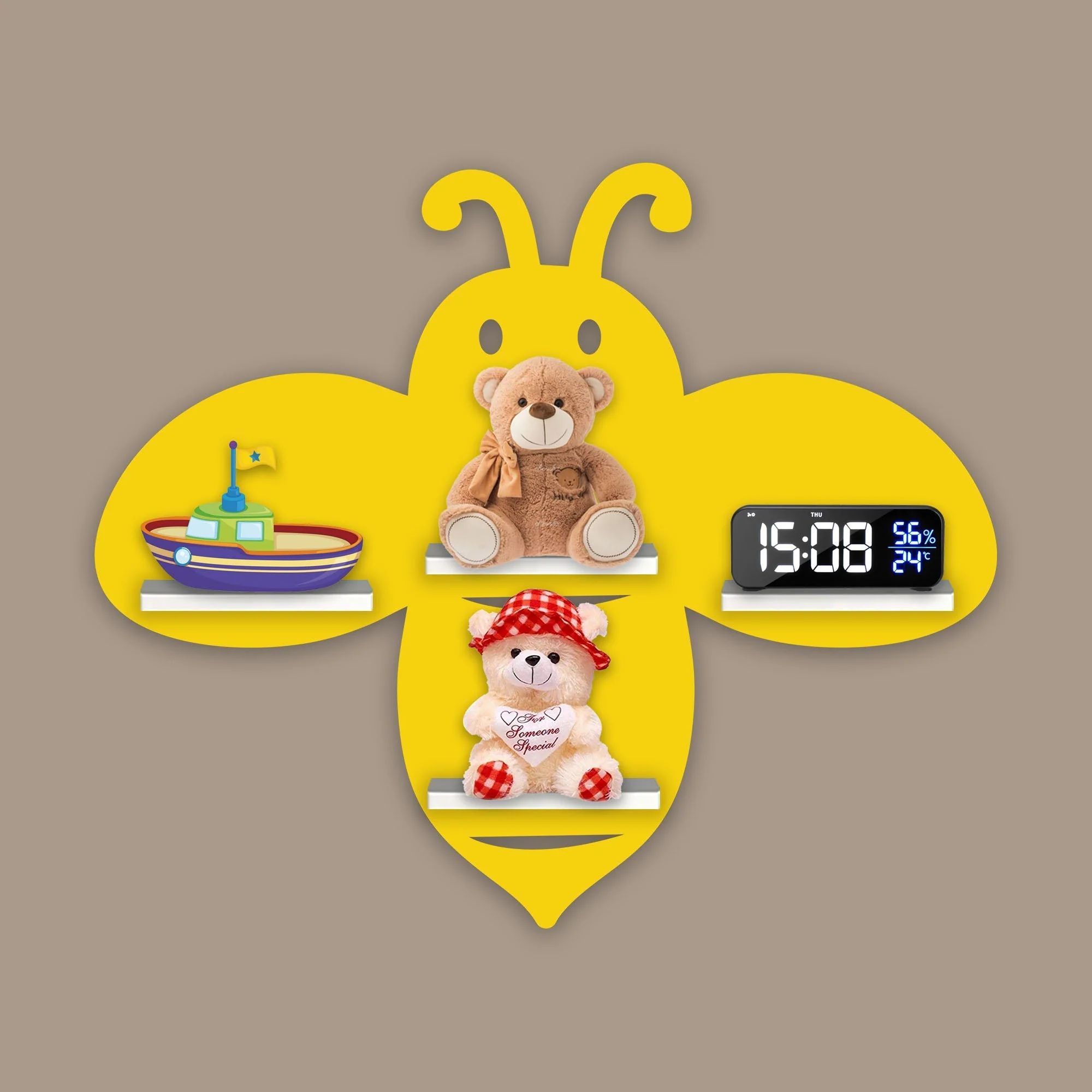 Honey Bee Wooden Wall Shelf LED Light Wall Shelf for Kids - Image 4
