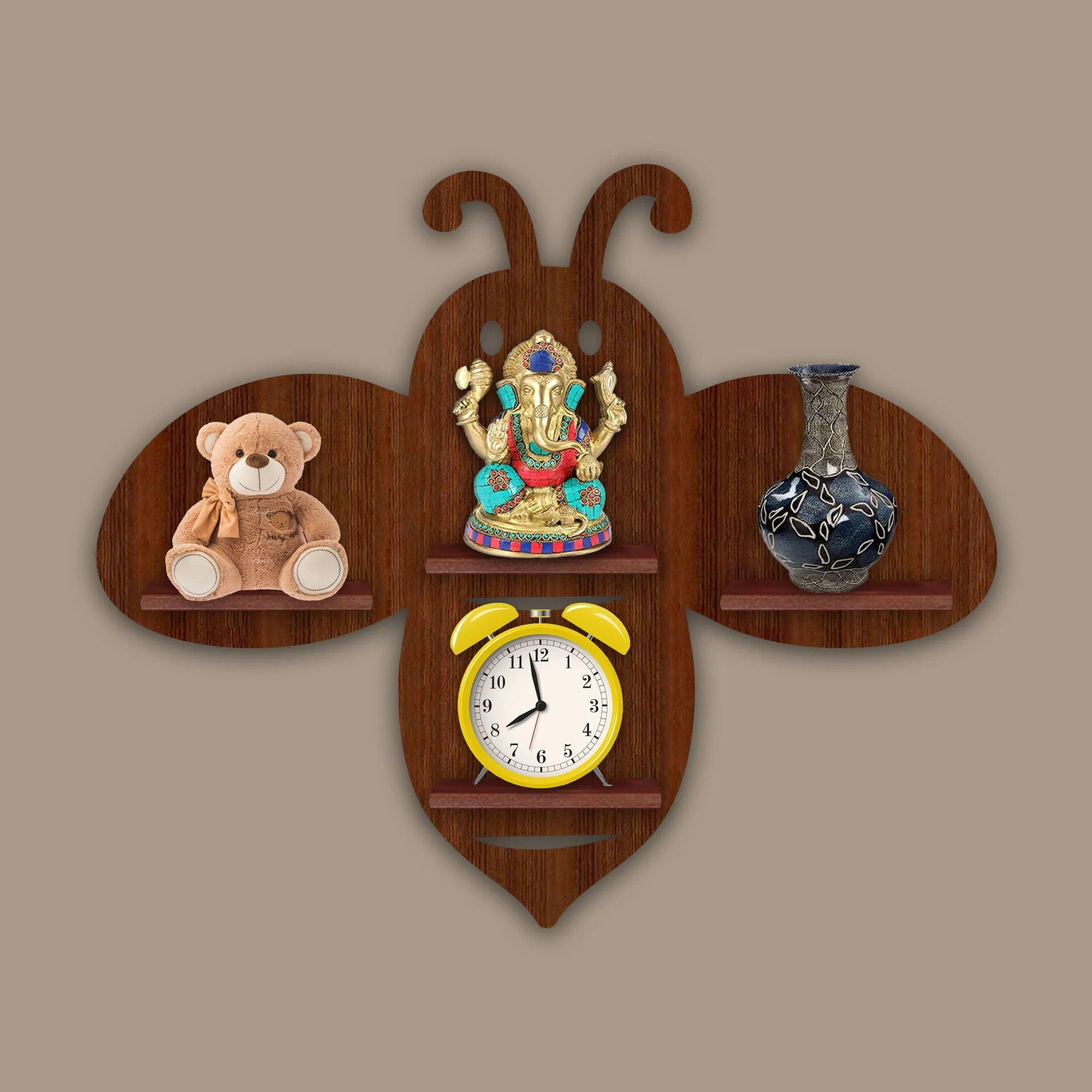 Honey Bee Wooden Wall Shelf LED Light Wall Shelf with Walnut Finish - Image 4