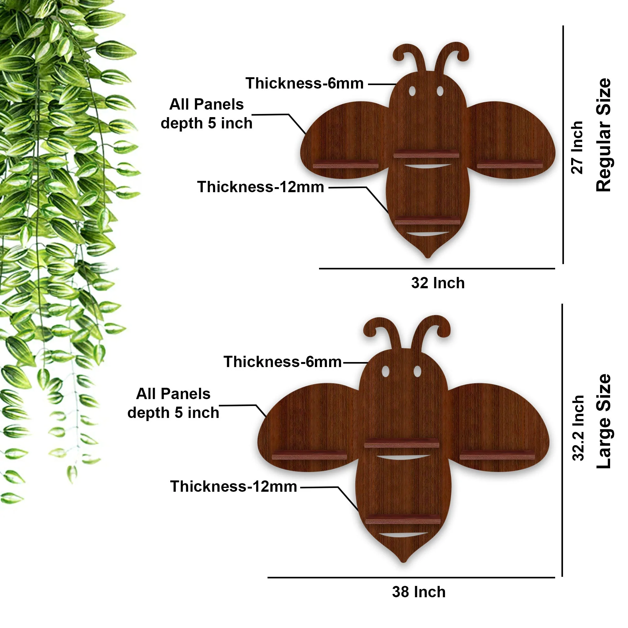 Honey Bee Wooden Wall Shelf LED Light Wall Shelf with Walnut Finish - Image 5