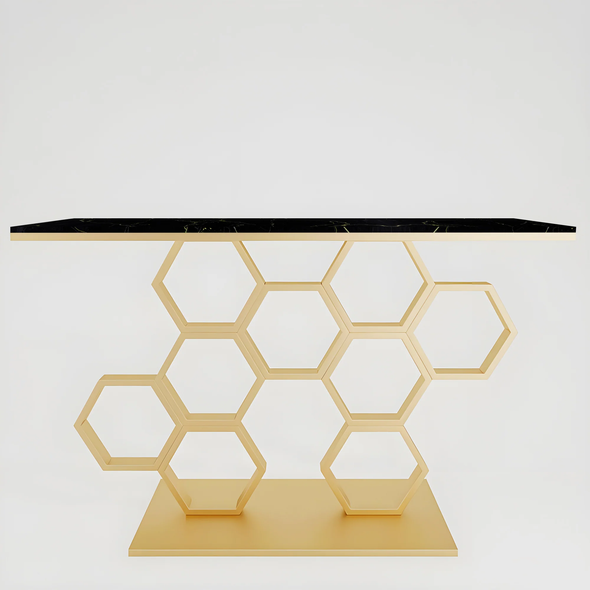 Honeycomb Motif Artistic Golden Finish Metal Console Table - Image 5