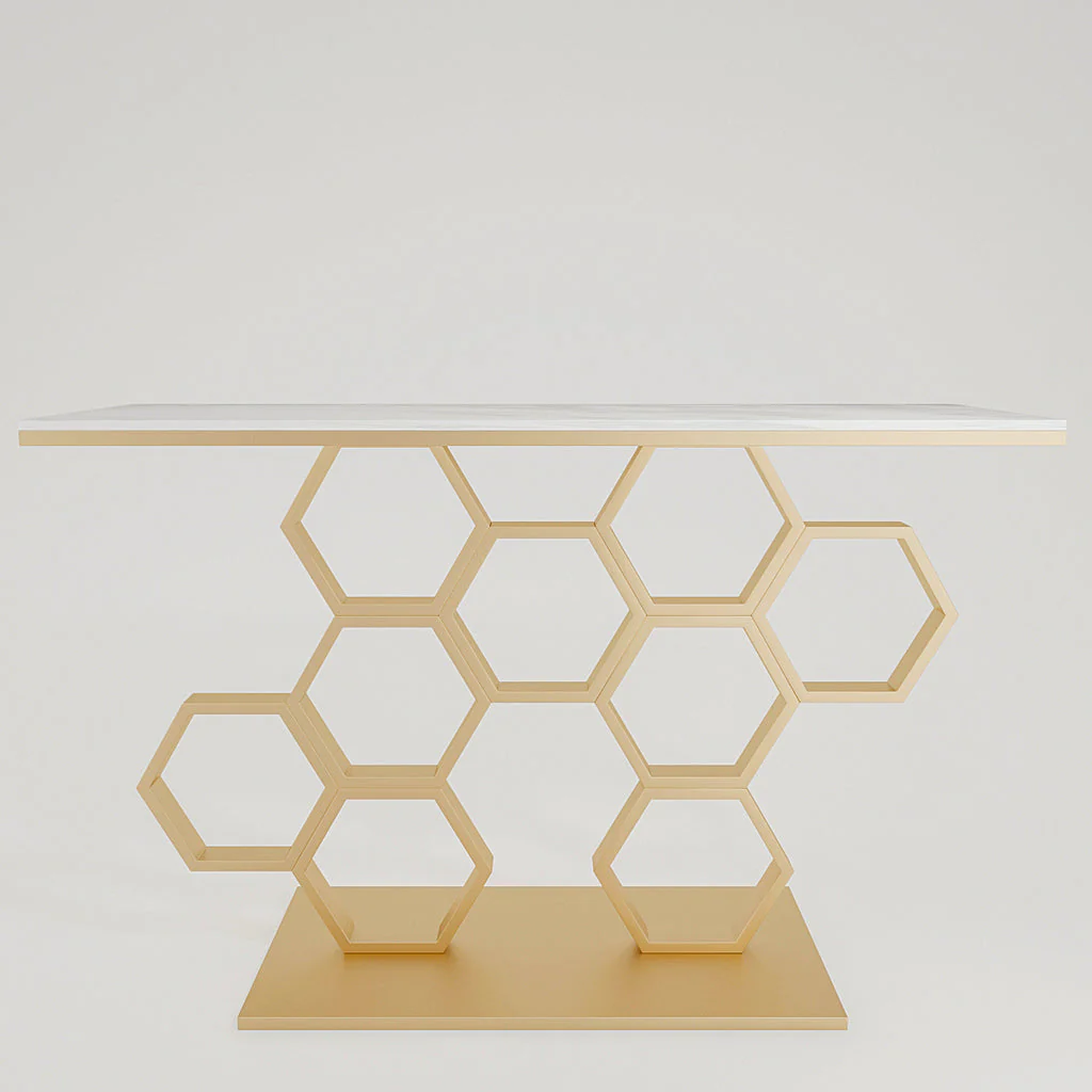 Honeycomb Motif Golden Metal Finish Console Table - Image 5