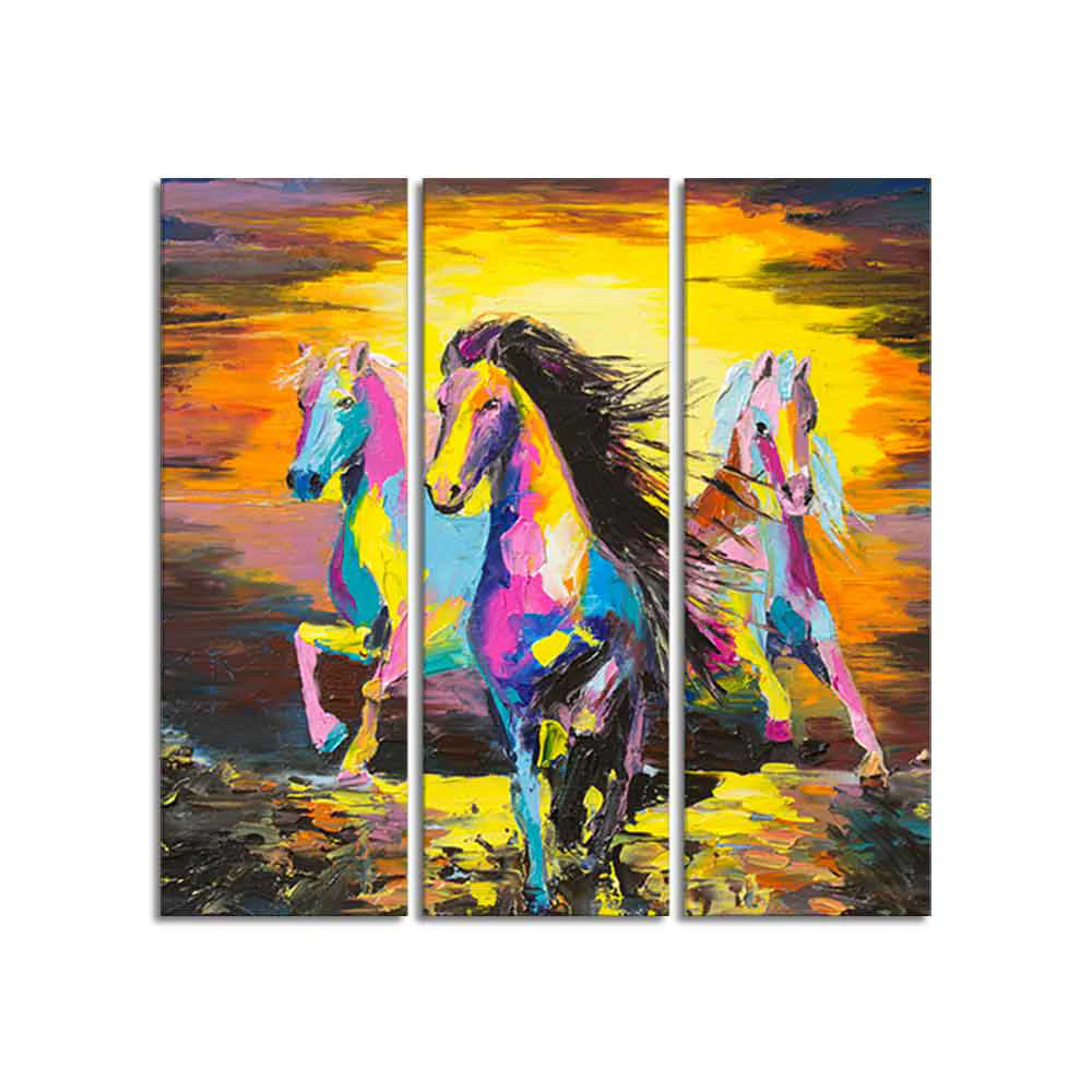 Horses Running in Sunset Canvas Wall Painting of 3 Pieces - Image 4