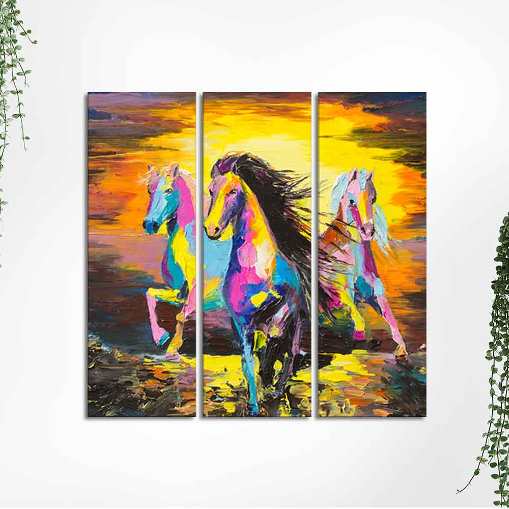 Horses Running in Sunset Canvas Wall Painting of 3 Pieces - Image 5