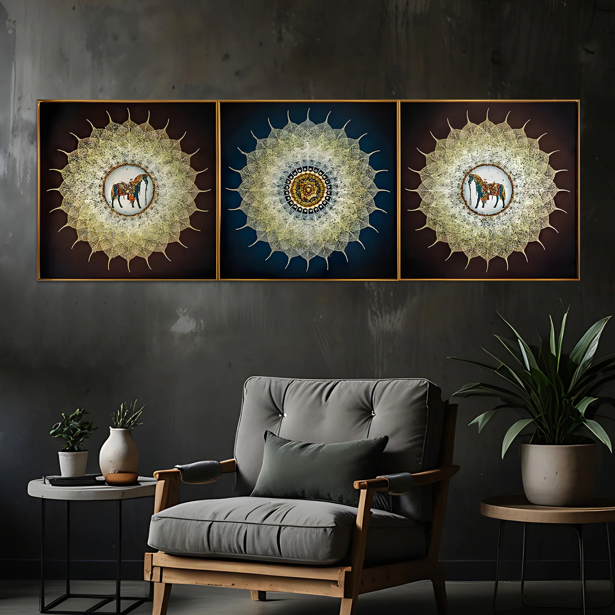 Horse's Grace Crystal Glass Premium Painting Set of 3