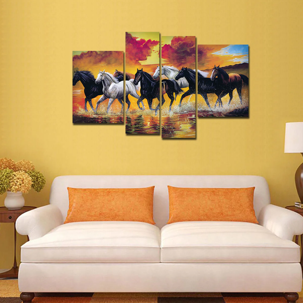 Horses Running Through the Splashes of Water Canvas Wall Painting - Image 3