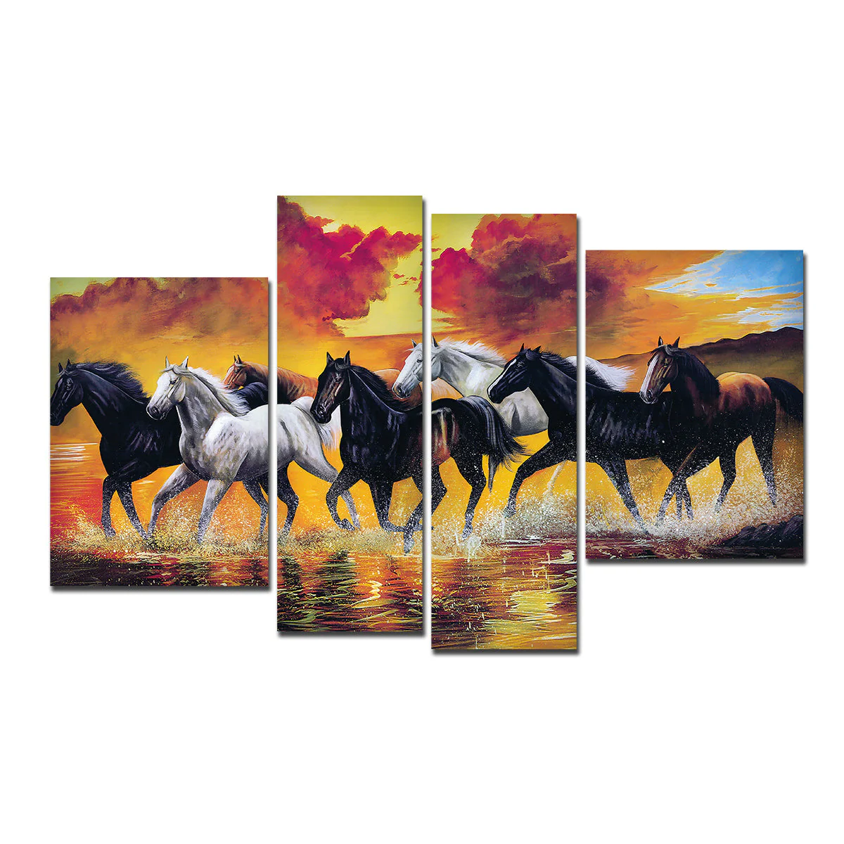 Horses Running Through the Splashes of Water Canvas Wall Painting - Image 4