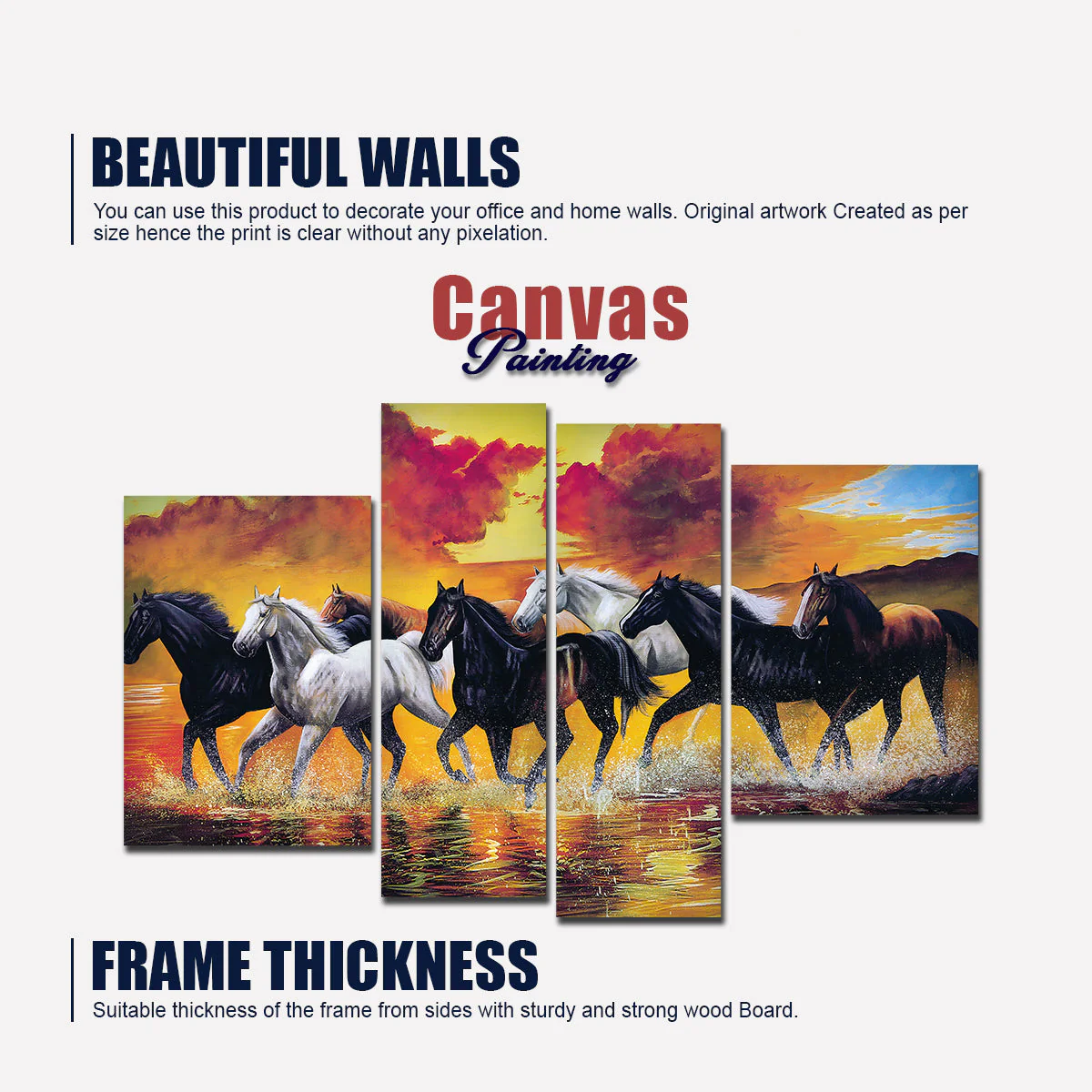 Horses Running Through the Splashes of Water Canvas Wall Painting - Image 5