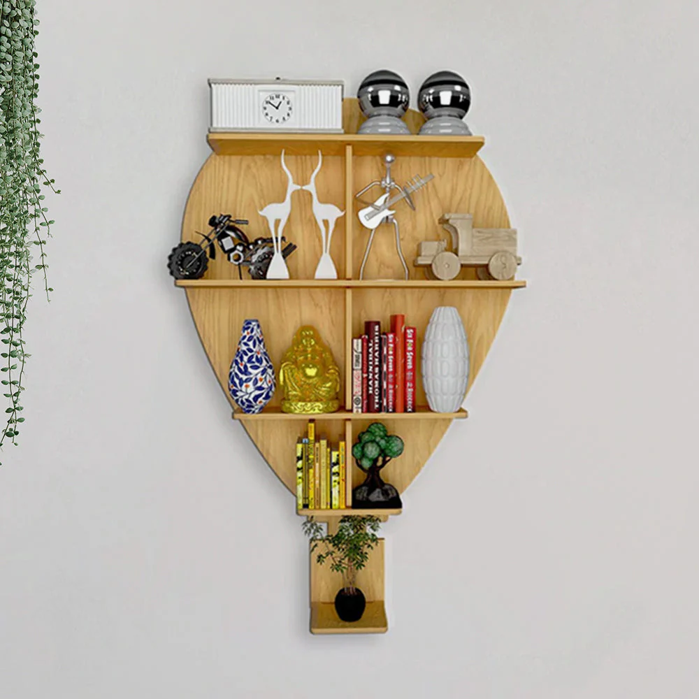 Hot Air Balloon Backlit Designer Wooden Wall Shelf / Book Shelf / Night Light, Light Oak Finish - Image 4