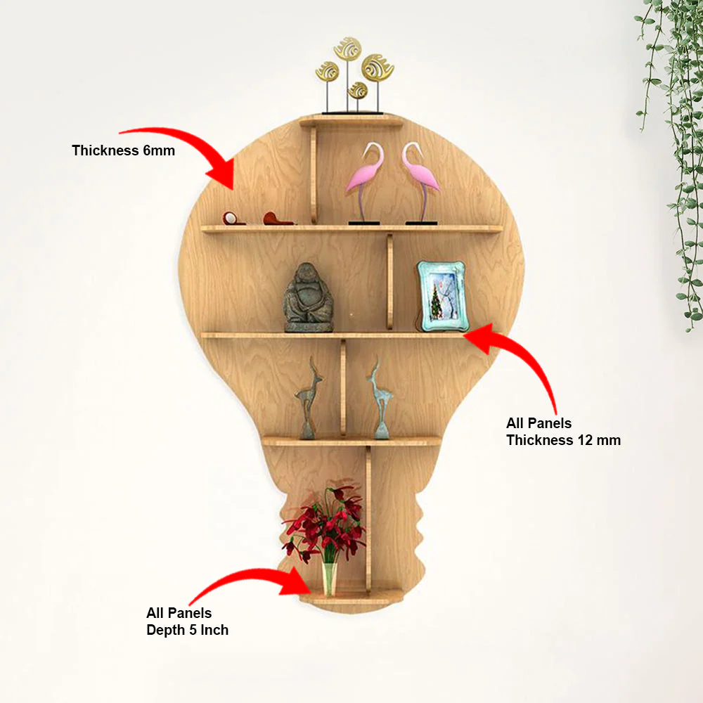 Hot Air Balloon Backlit Designer Wooden Wall Shelf / Book Shelf / Night Light, Light Oak Finish - Image 5
