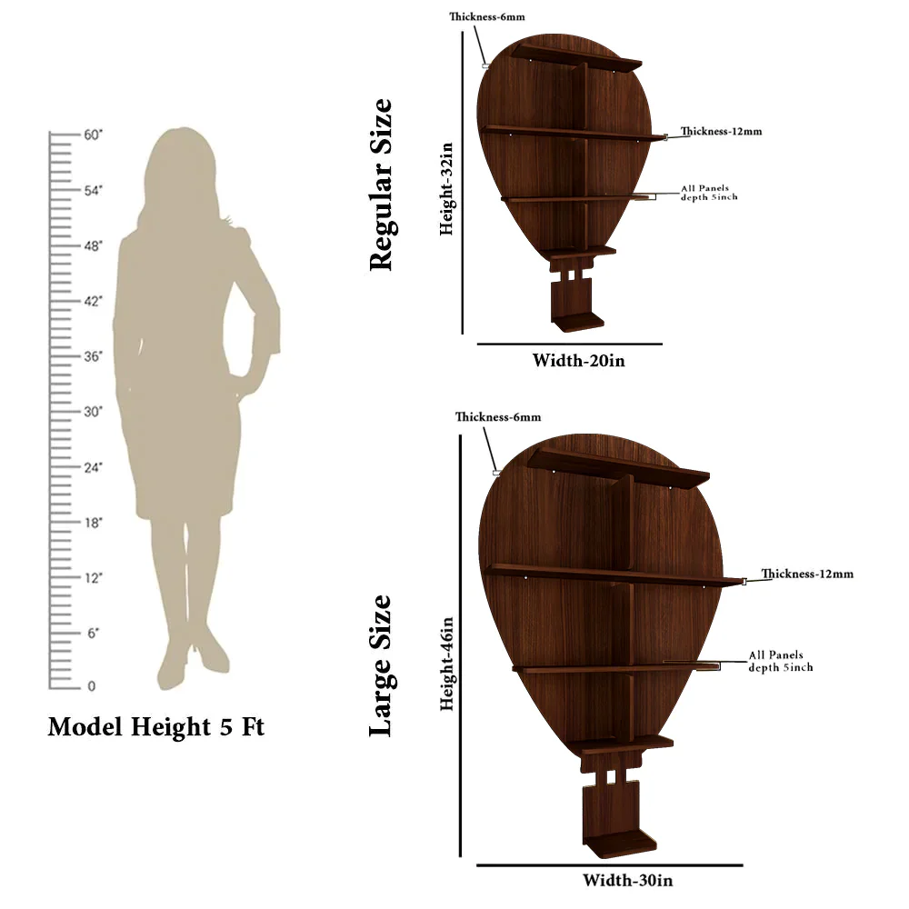 Hot Air Balloon Backlit Designer Wooden Wall Shelf / Book Shelf / Night Light, Walnut Finish - Image 5
