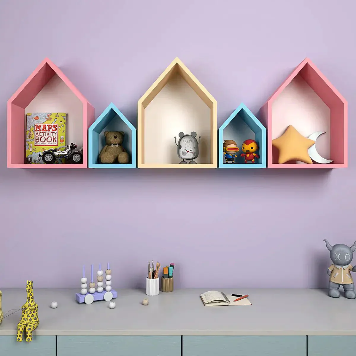 Hut Shape Wooden Wall Storage Shelves for Kids - Image 2