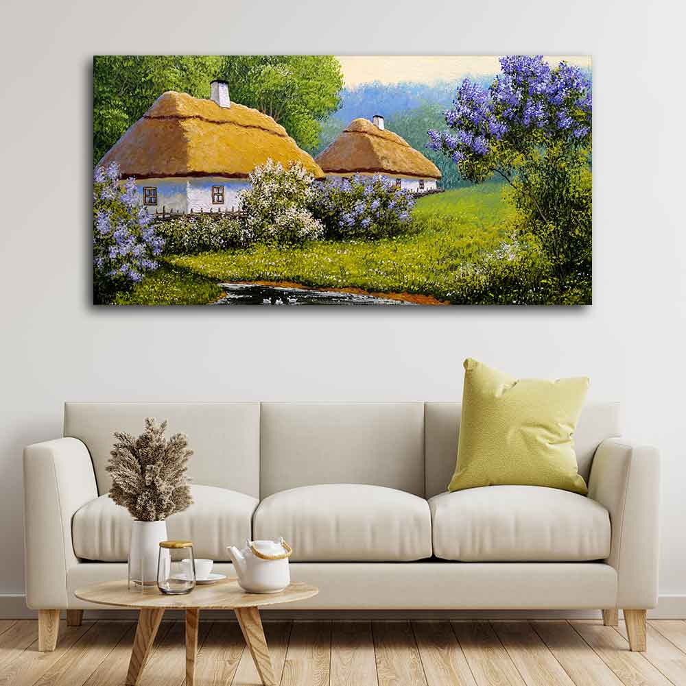 Huts in Old Village Canvas Wall Painting - Image 2