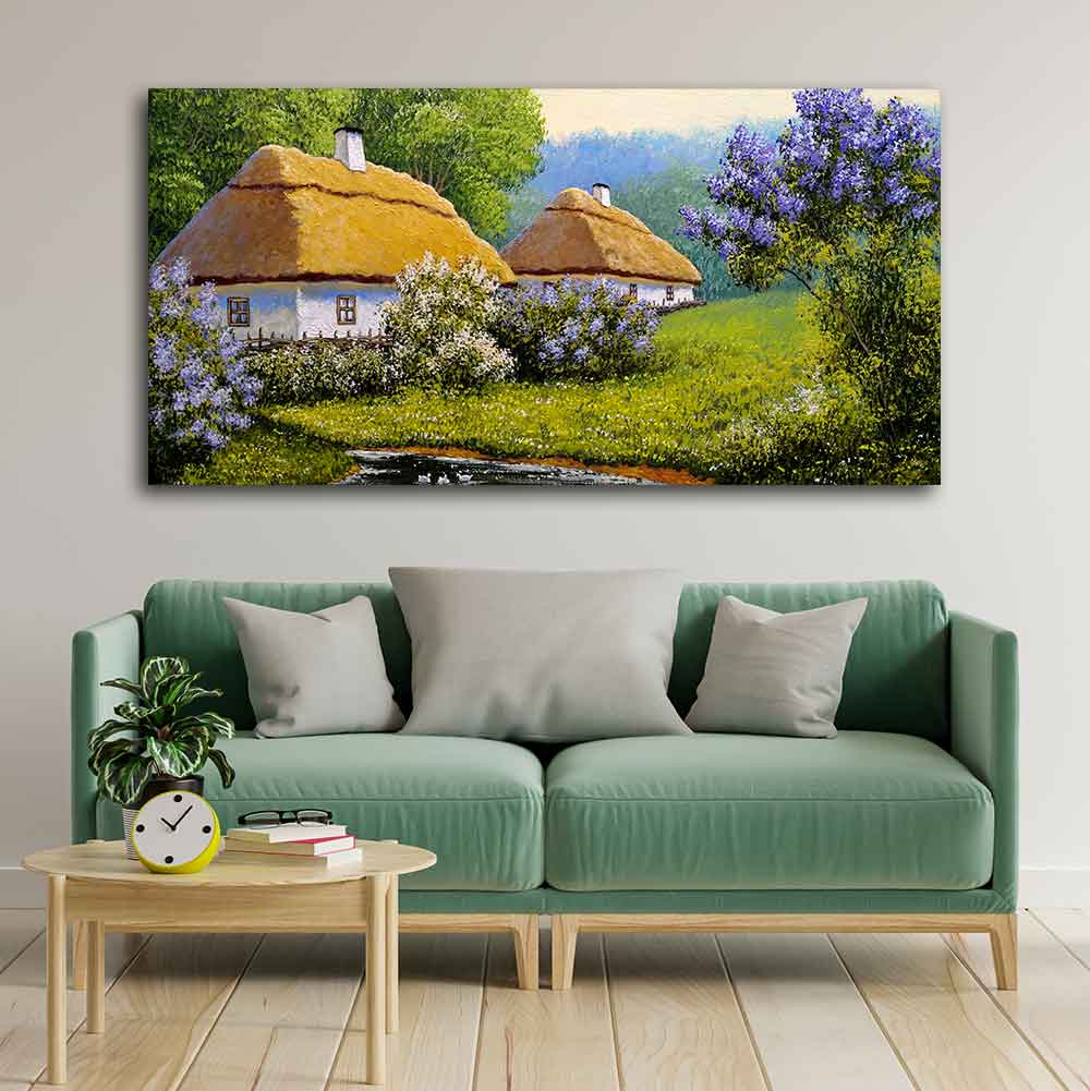 Huts in Old Village Canvas Wall Painting - Image 3