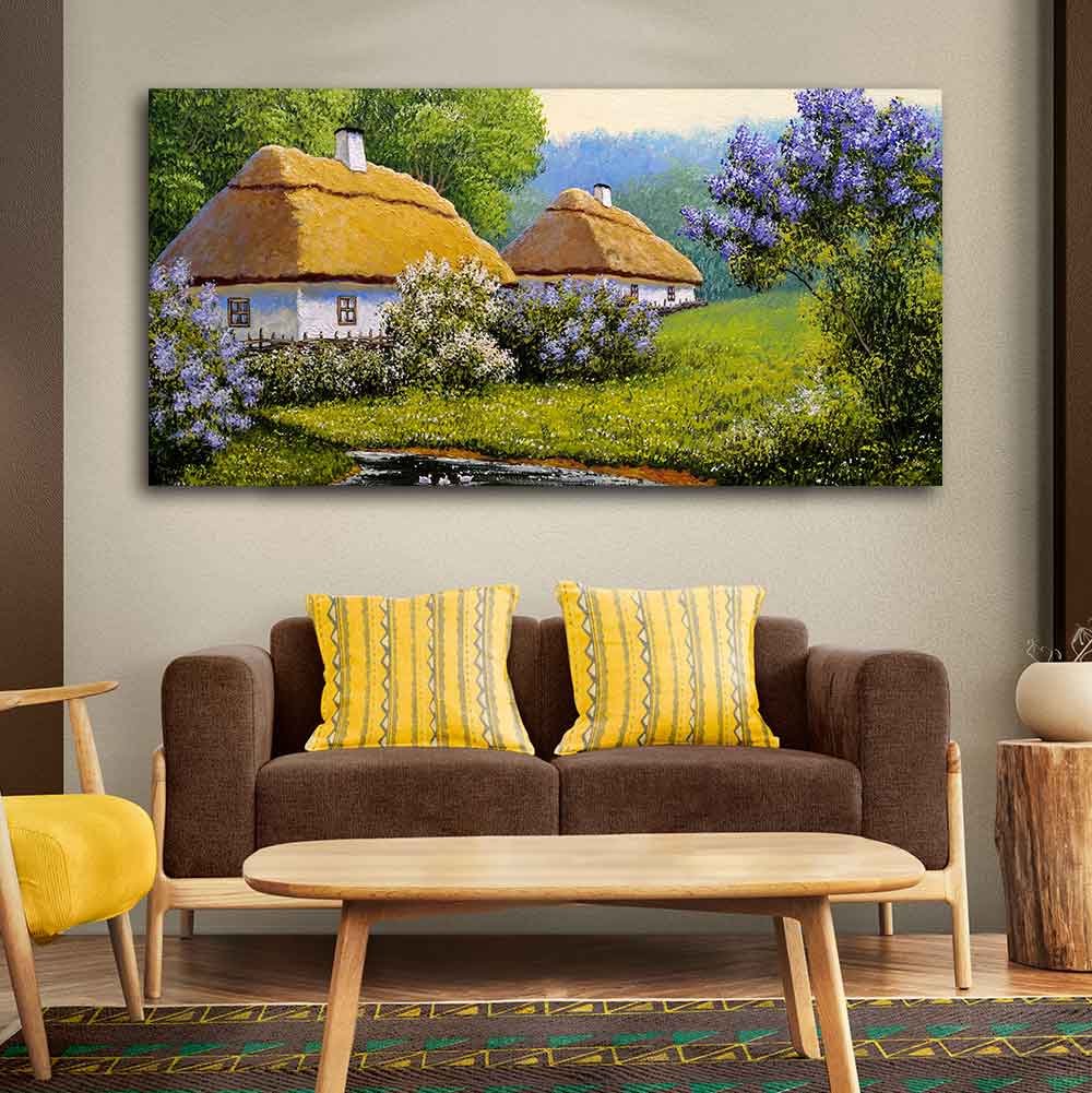 Huts in Old Village Canvas Wall Painting - Image 4