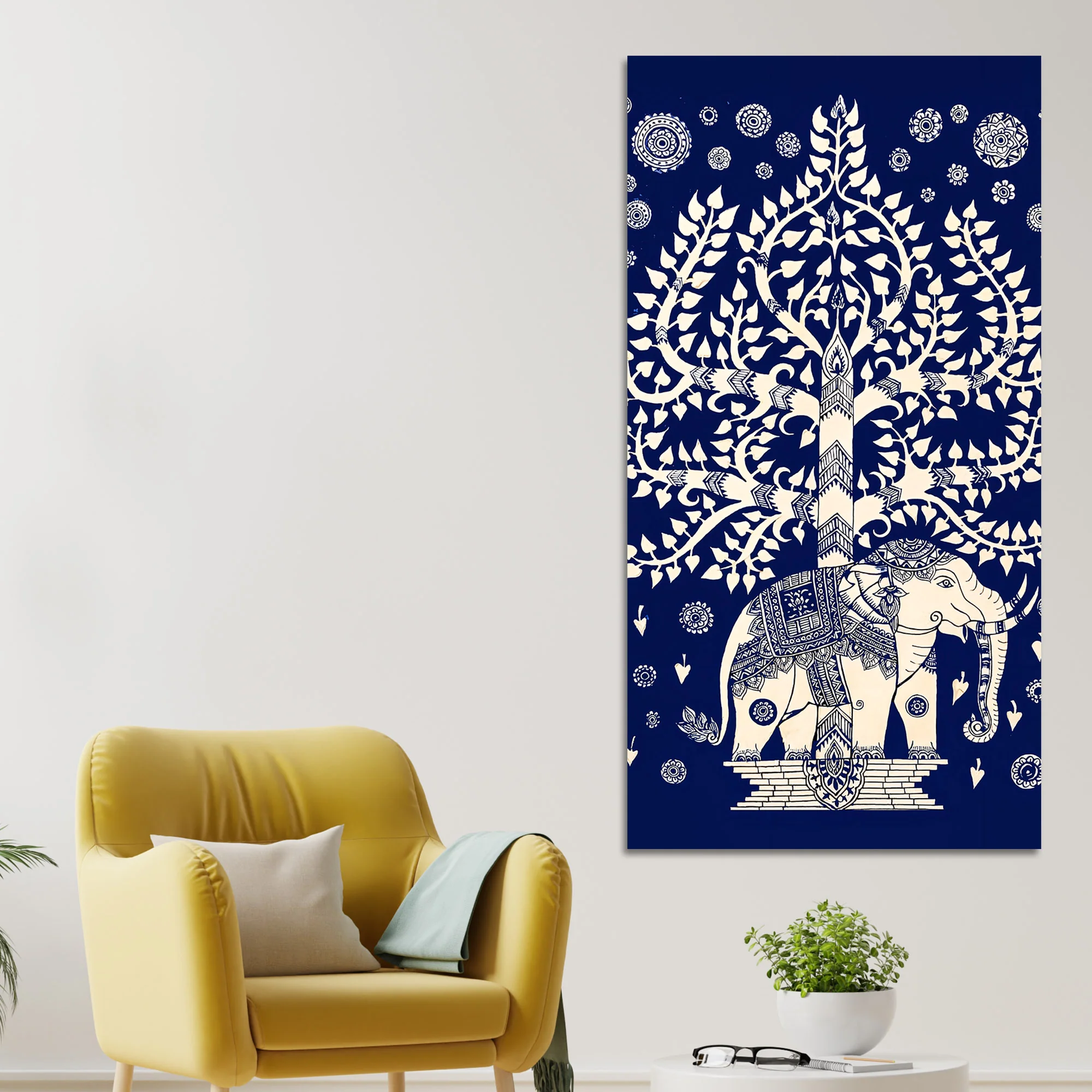 Indian Art Elephant Canvas Painting | Ethnic Indian Art Painting - Image 3