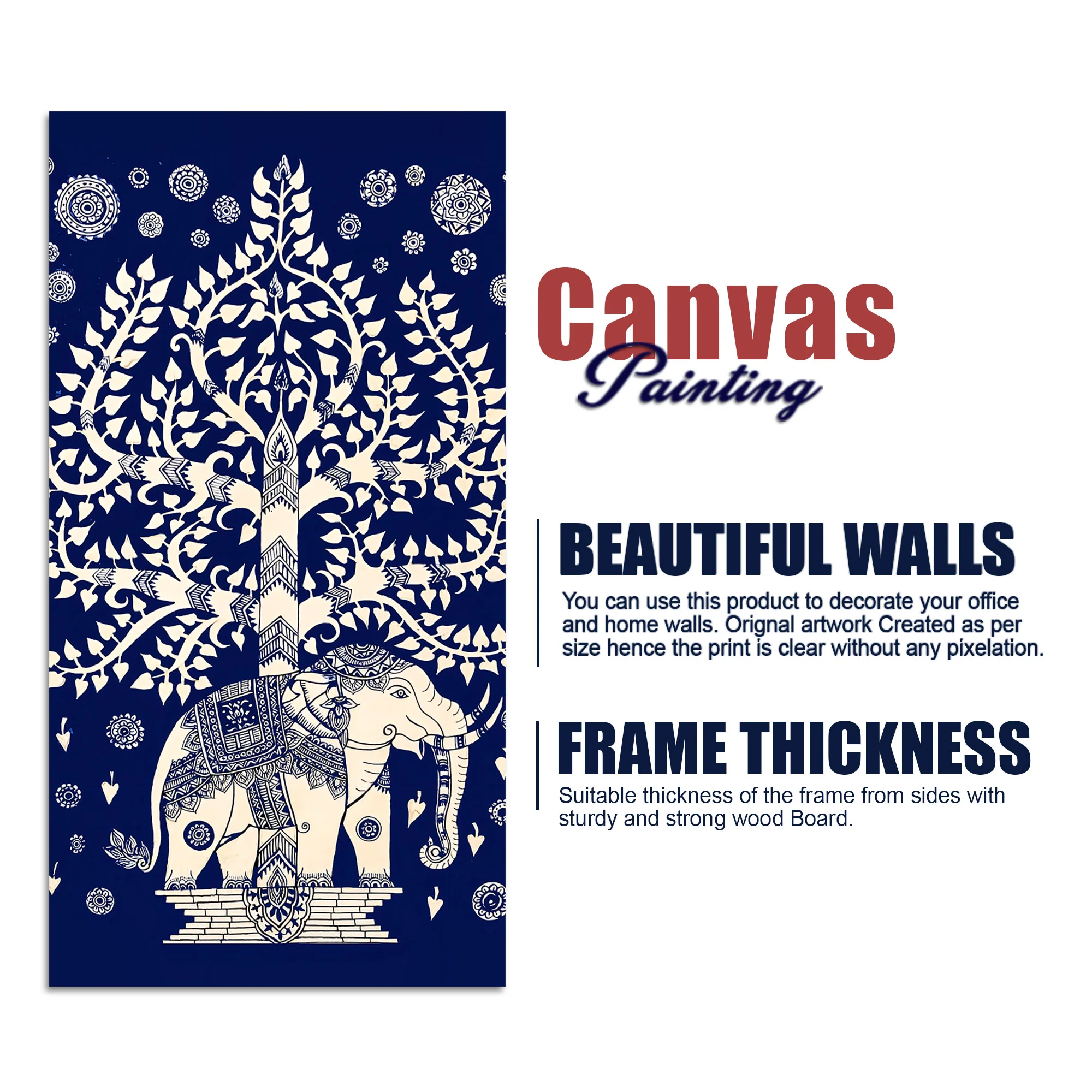 Indian Art Elephant Canvas Painting | Ethnic Indian Art Painting - Image 7