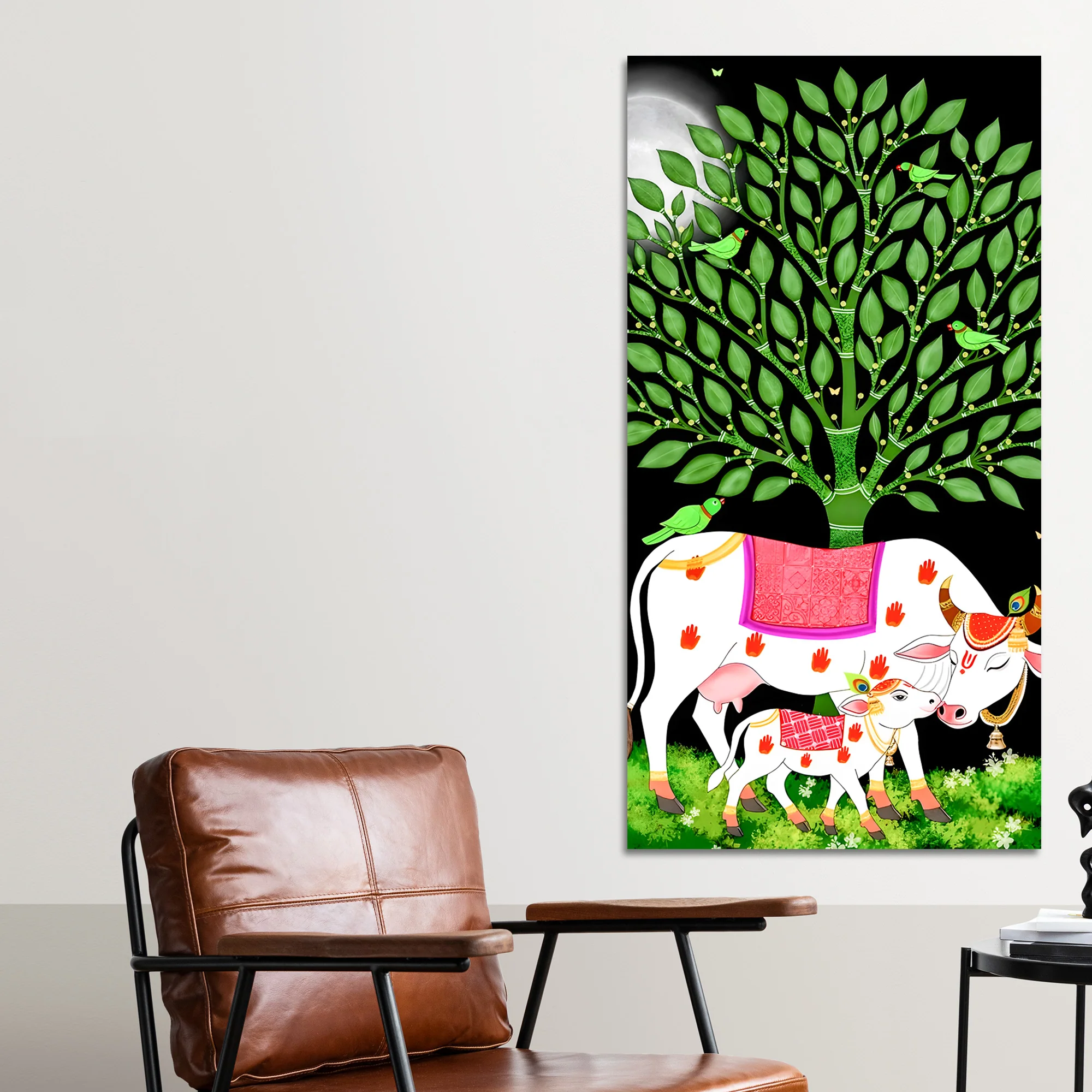 Indian Art Kamdhenu Cow Canvas Wall Painting | Spiritual Home Decor & Gift - Image 3
