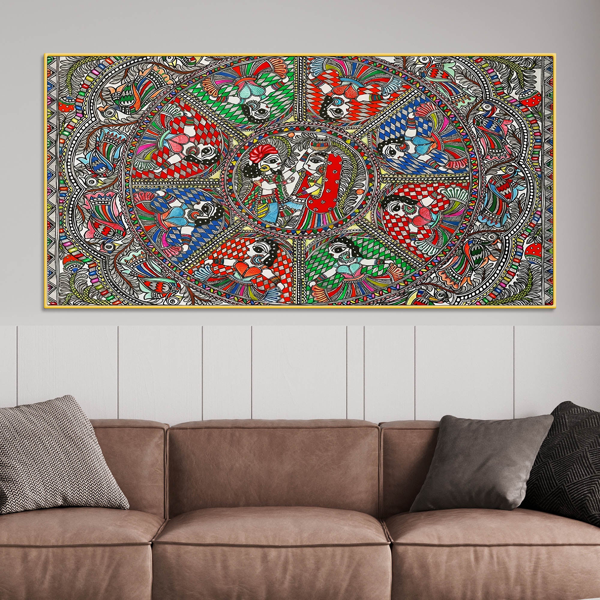 Indian Cultural Inspired Madhubani Canvas Wall Painting