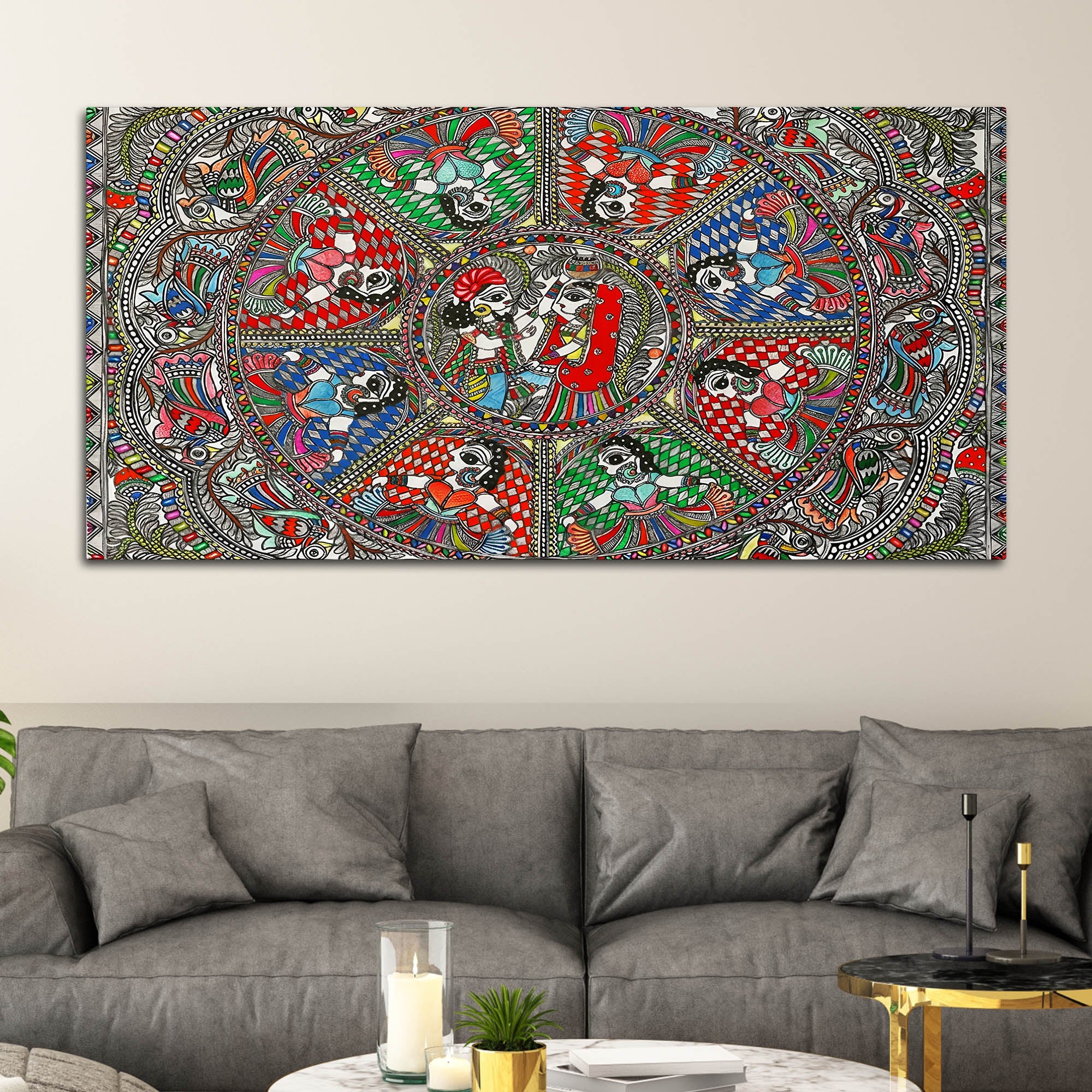 Indian Cultural Inspired Madhubani Canvas Wall Painting - Image 3