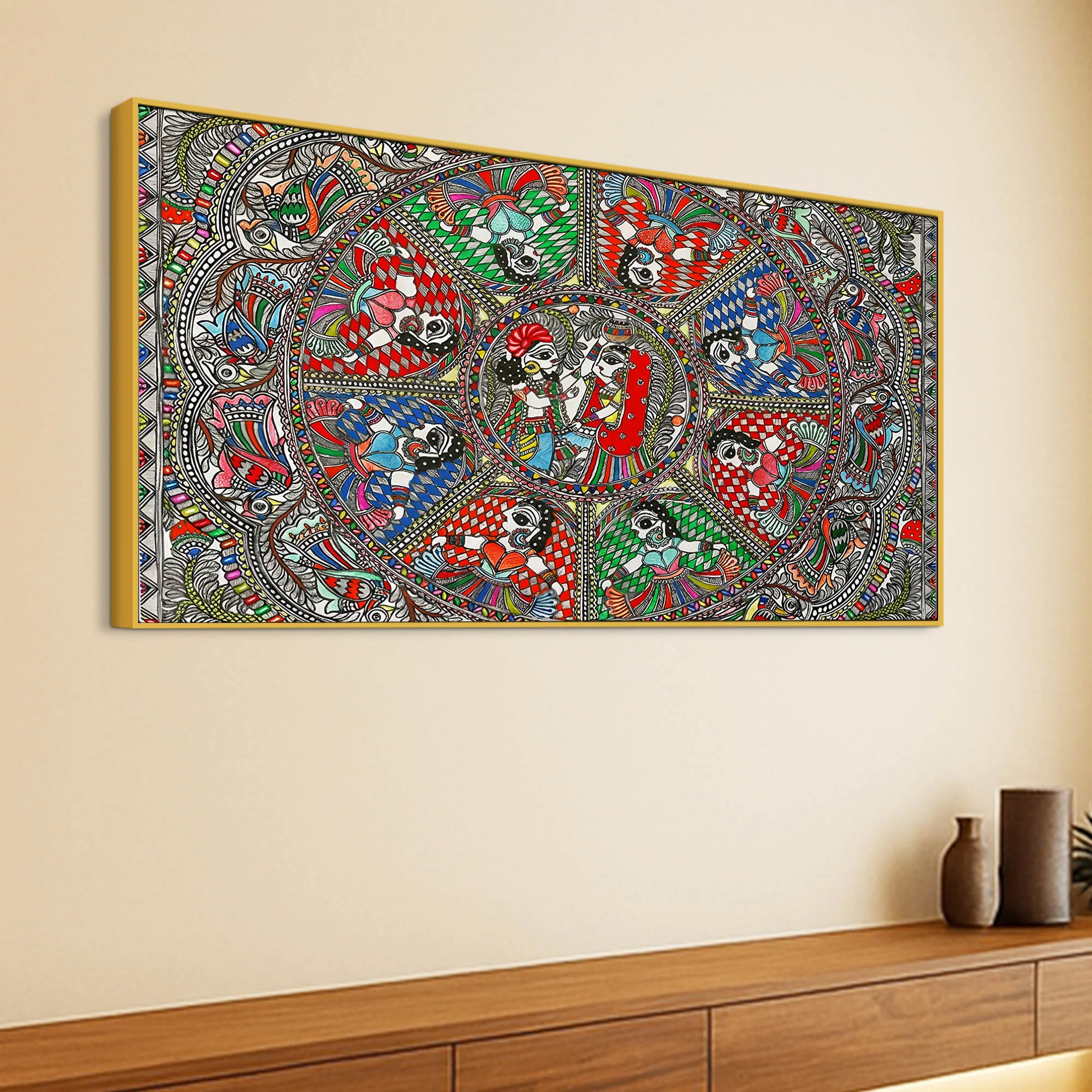 Indian Cultural Inspired Madhubani Canvas Wall Painting - Image 5