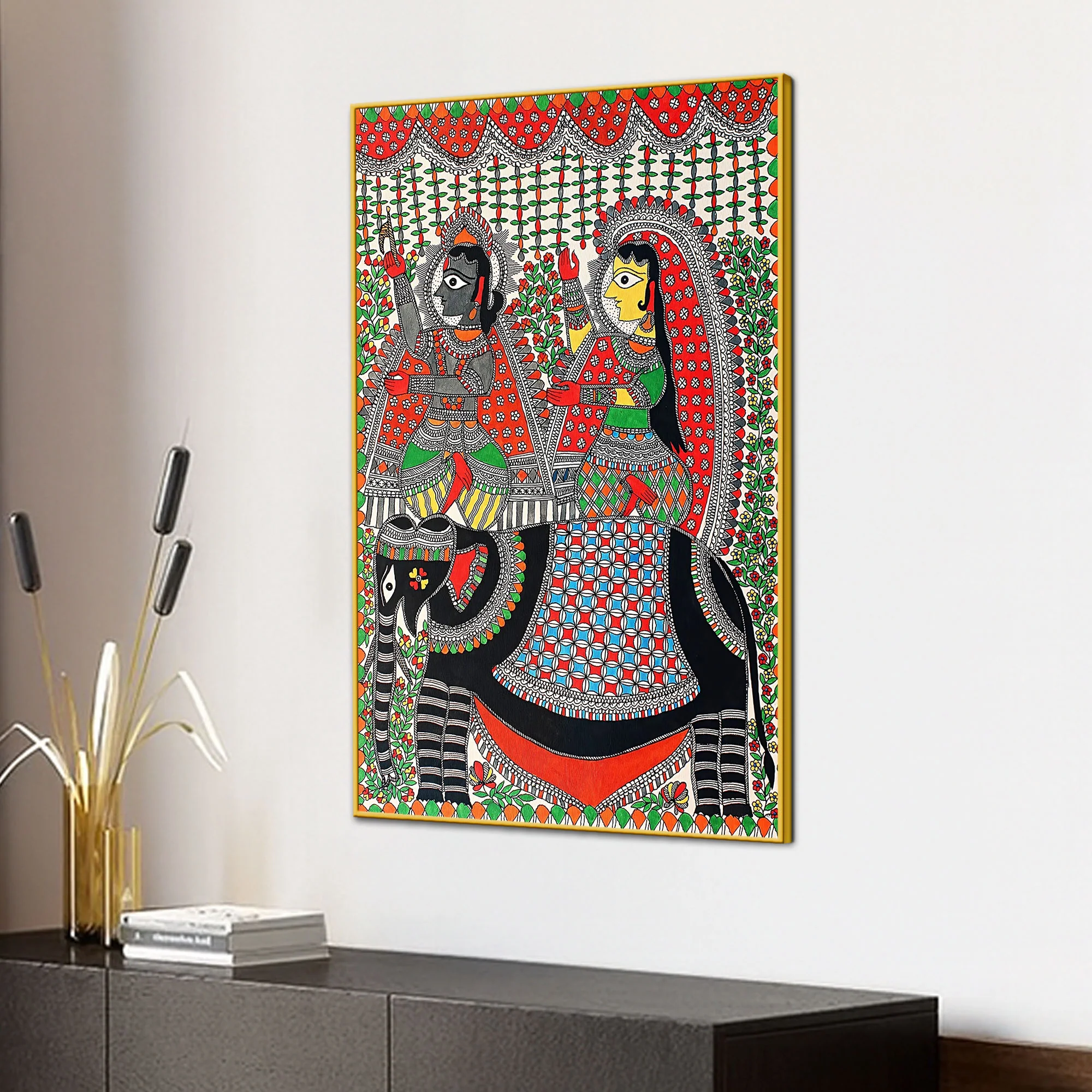 Indian Cultural Madhubani Canvas Painting - Image 3