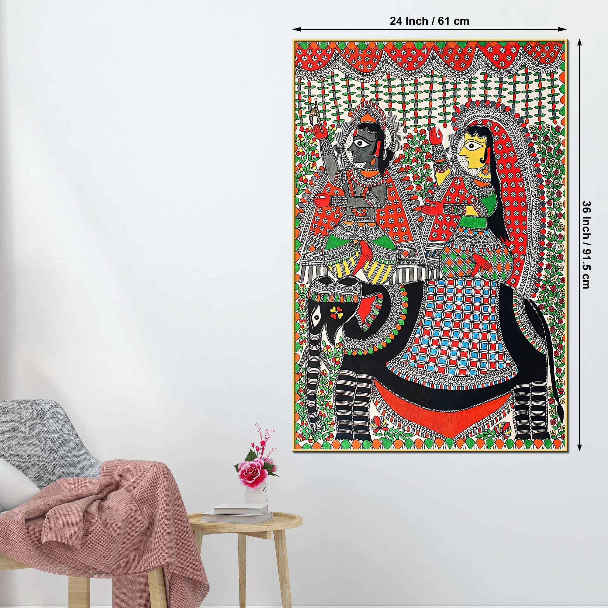 Indian Cultural Madhubani Canvas Painting - Image 5
