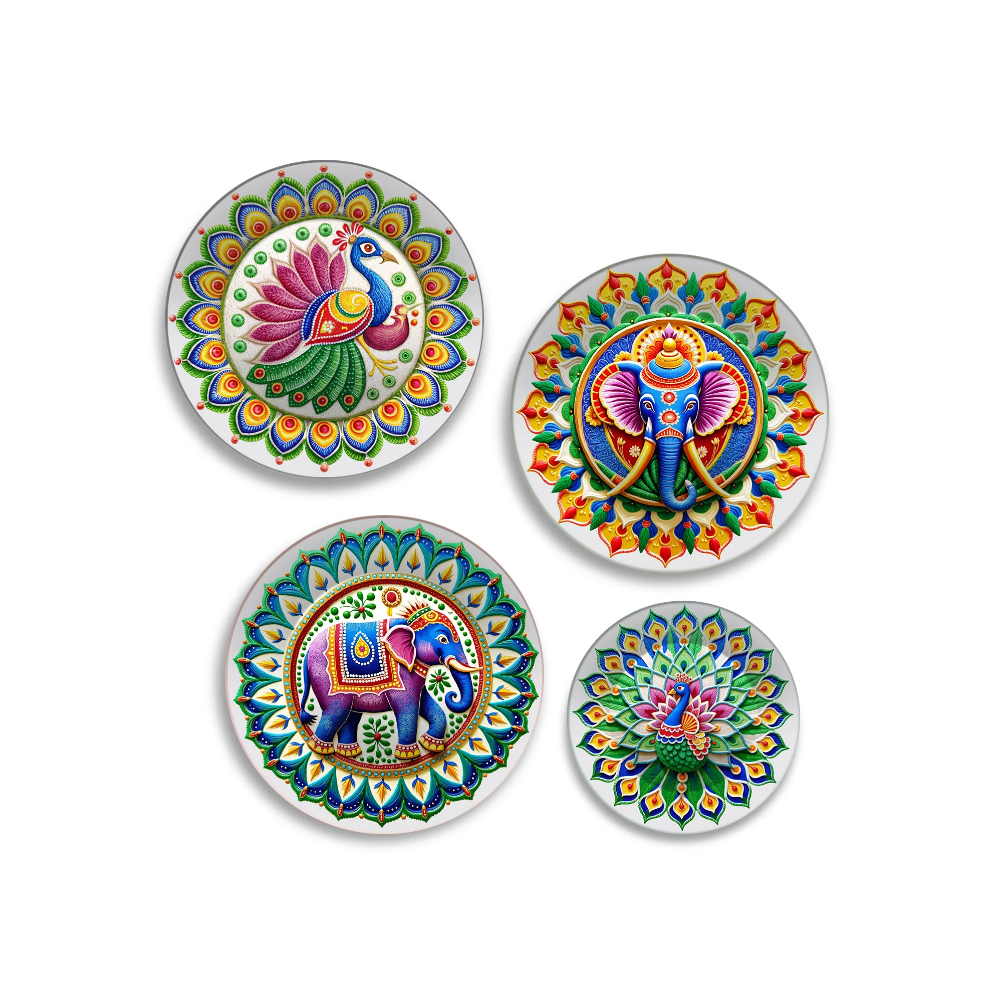 Indian Folk Art with Divine Motifs Premium Wall Plates Painting Set of Four - Image 4