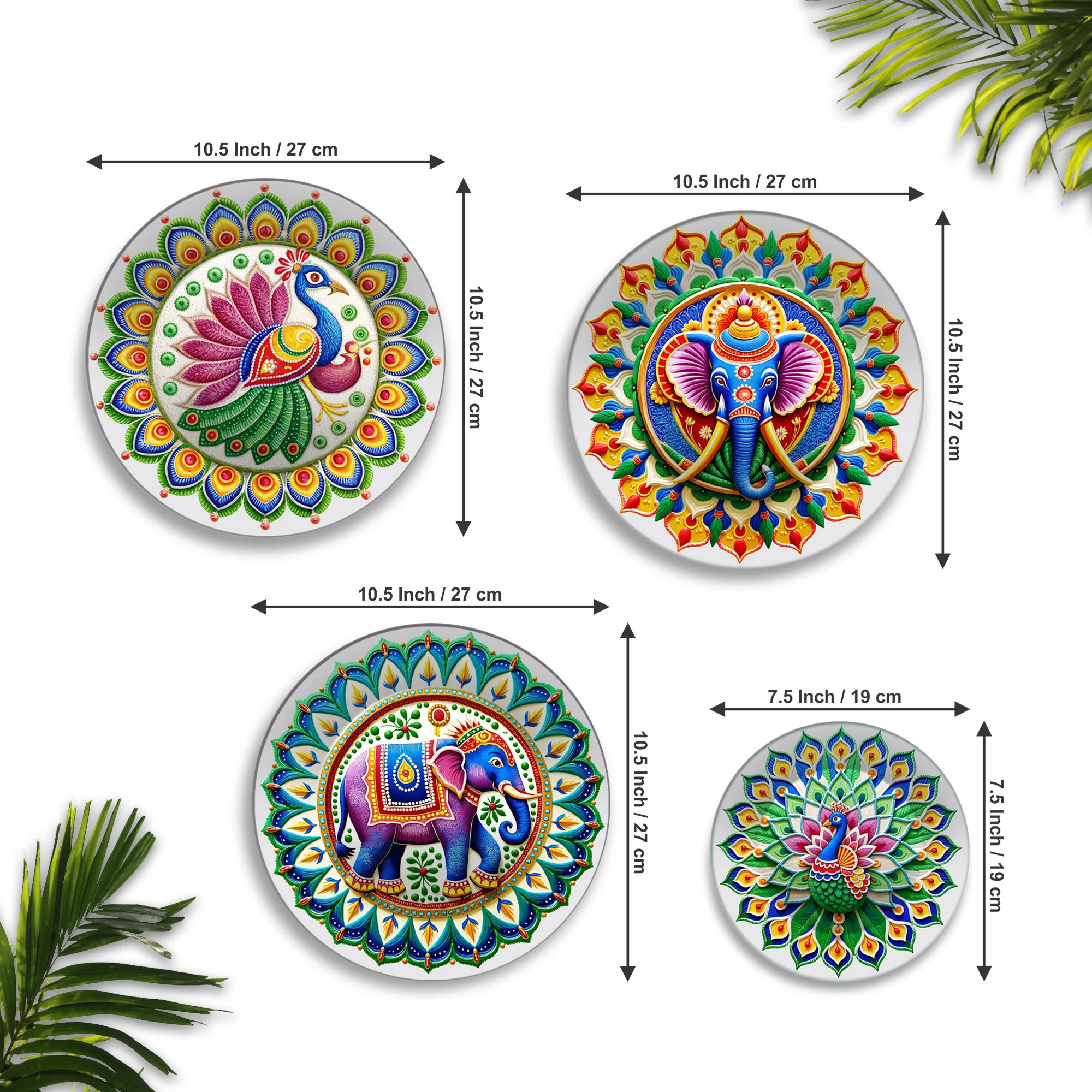 Indian Folk Art with Divine Motifs Premium Wall Plates Painting Set of Four - Image 6