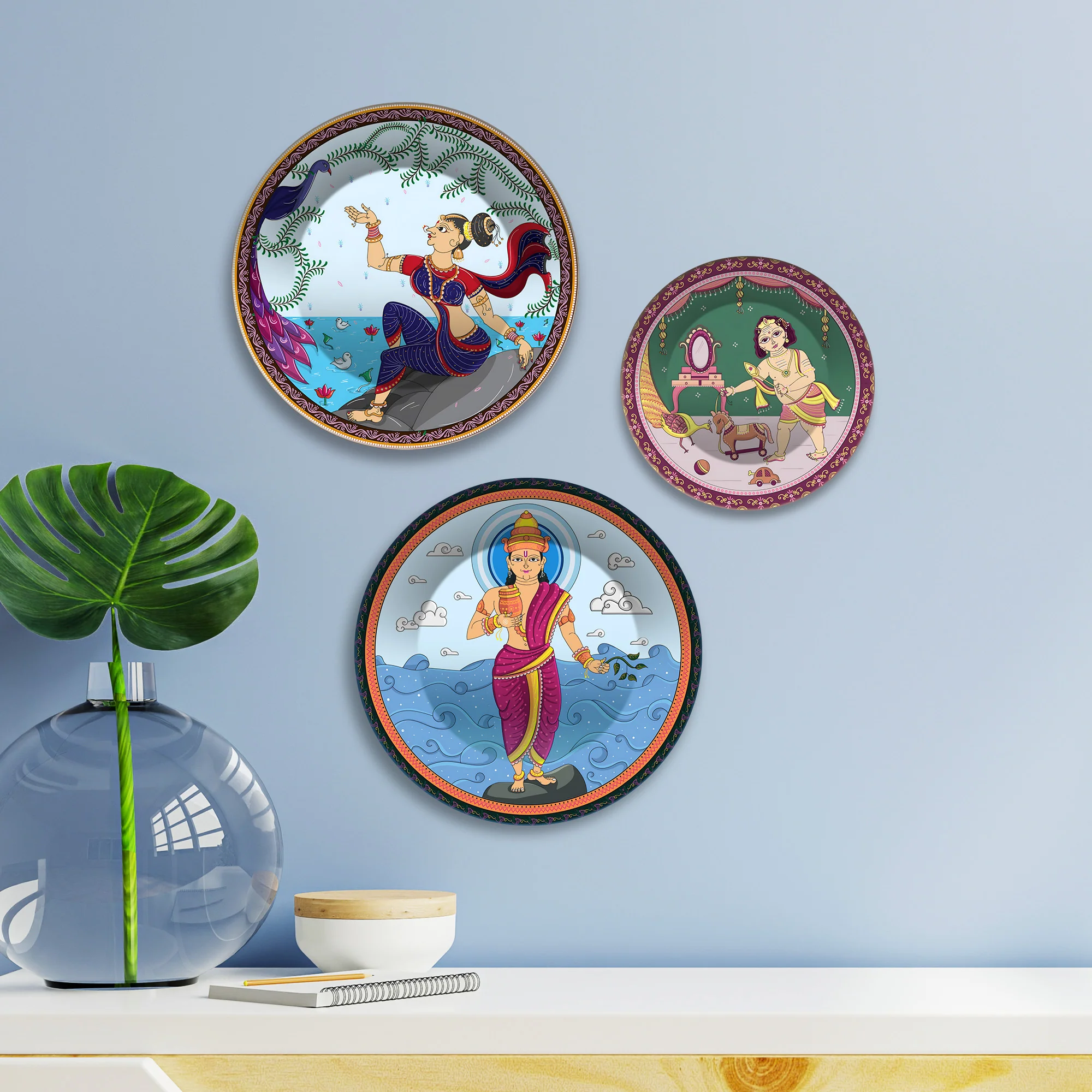 Indian Mythological Divine Tales Premium Wall Plates Painting Set of 3 - Image 2