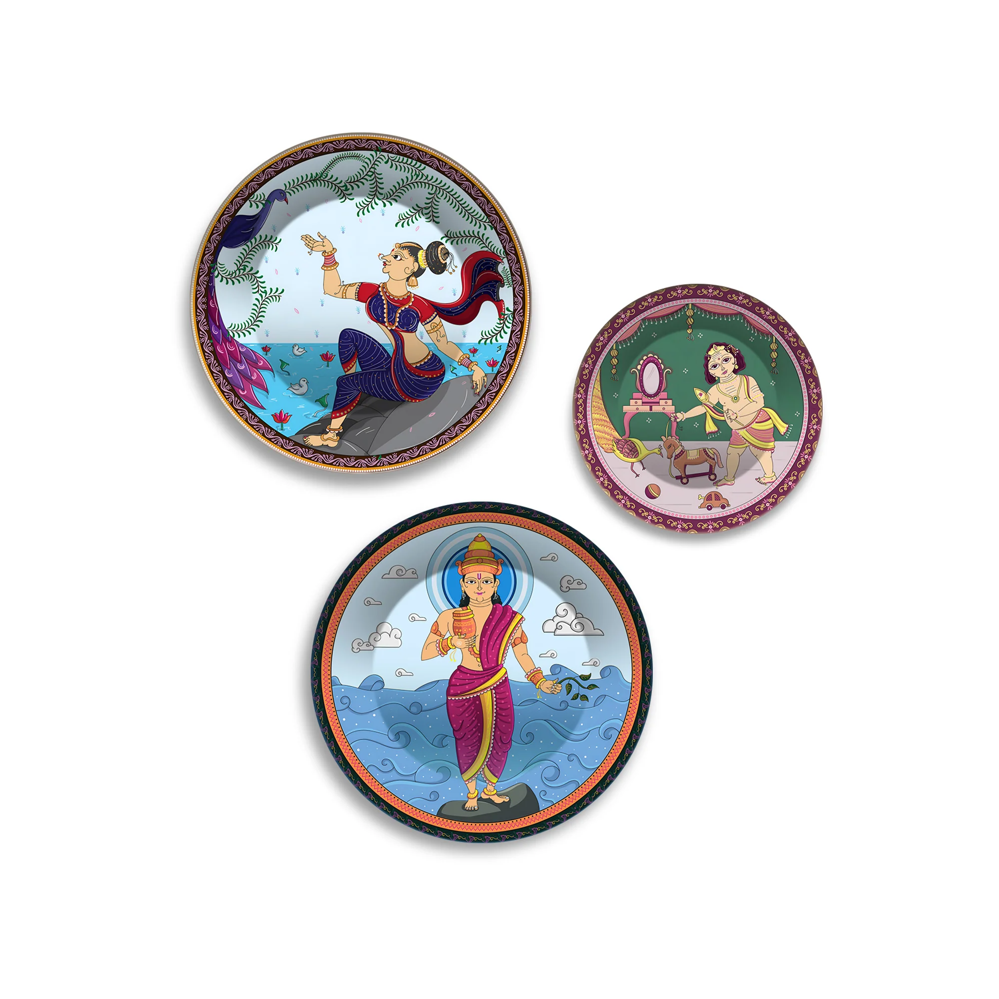 Indian Mythological Divine Tales Premium Wall Plates Painting Set of 3 - Image 4