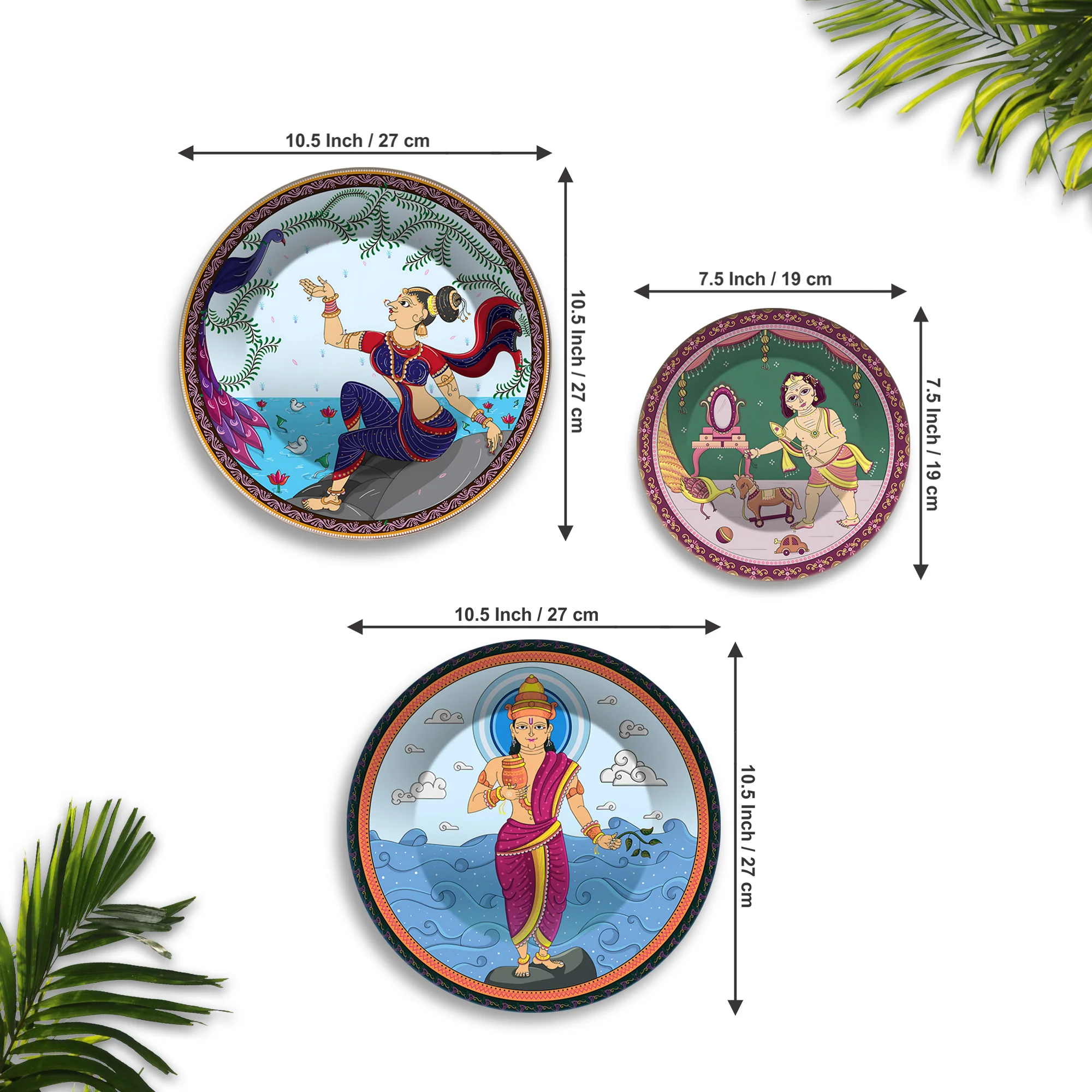 Indian Mythological Divine Tales Premium Wall Plates Painting Set of 3 - Image 6
