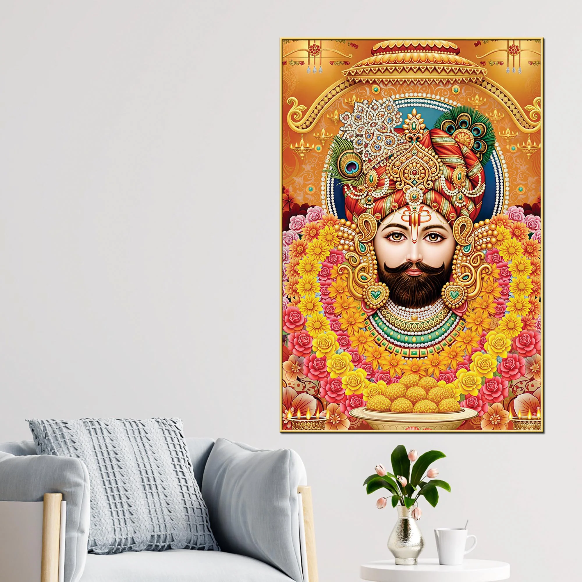 Indian Religious Khatu Shyam Ji Canvas Wall Painting | Hindu Devotional Décor - Image 2