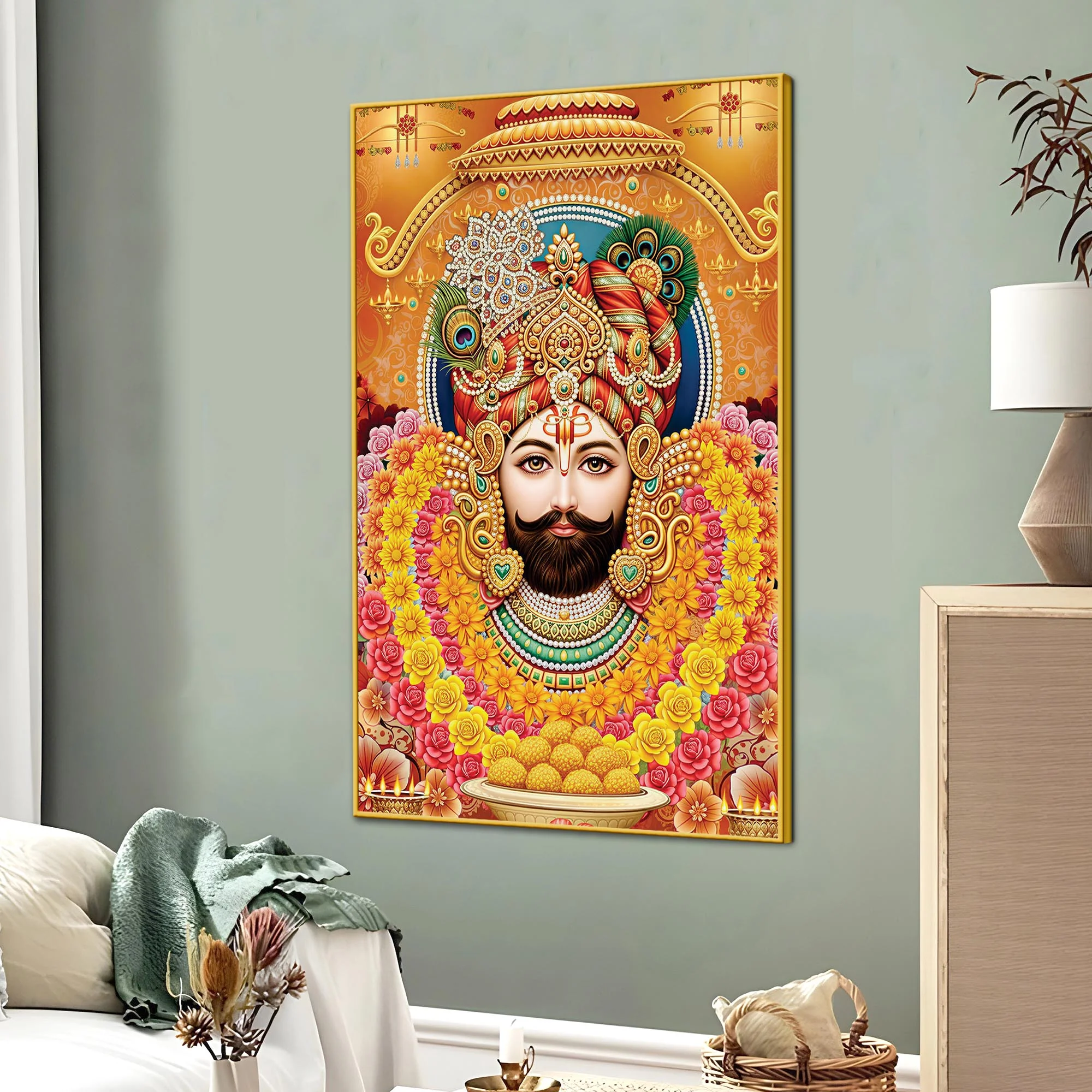 Indian Religious Khatu Shyam Ji Canvas Wall Painting | Hindu Devotional Décor - Image 3