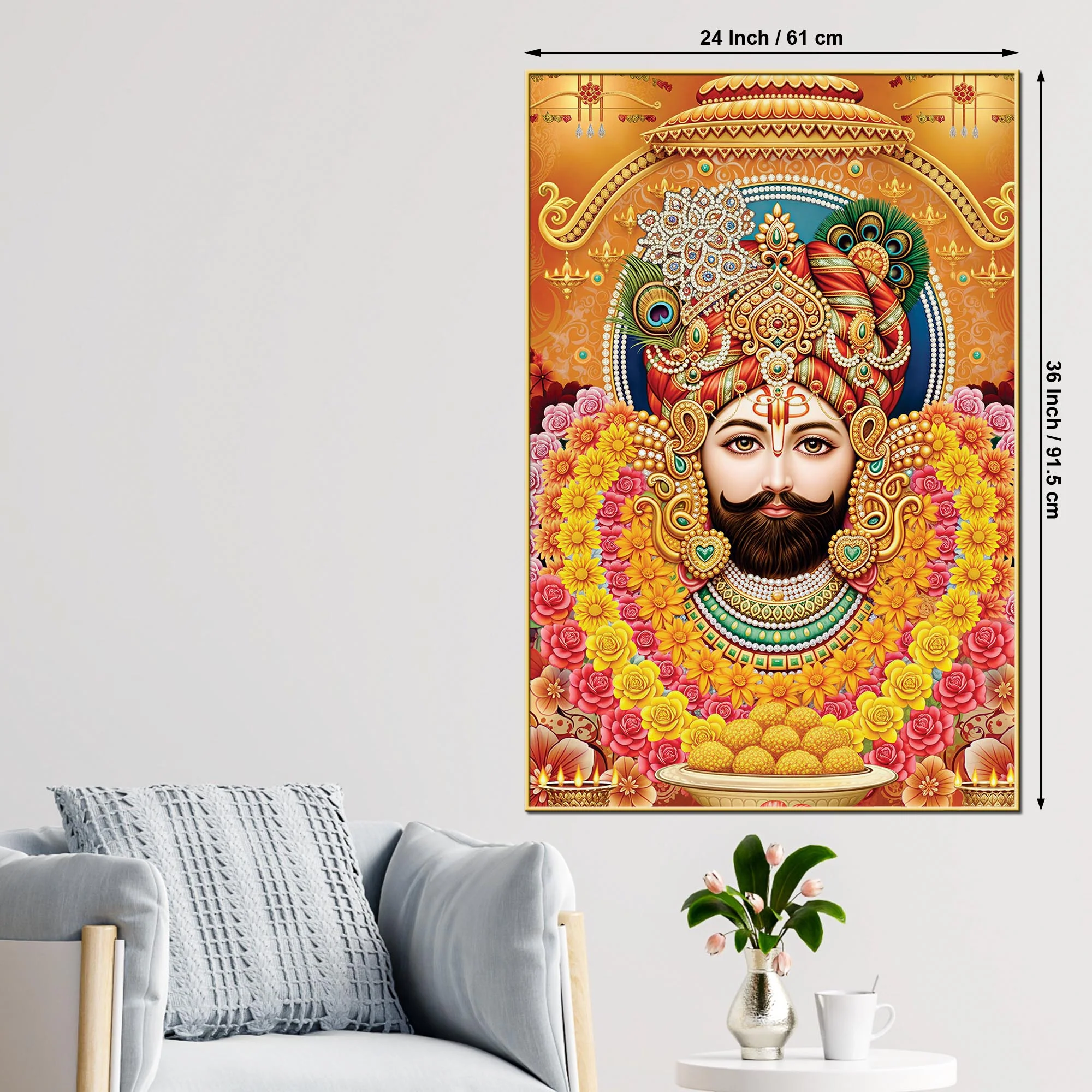 Indian Religious Khatu Shyam Ji Canvas Wall Painting | Hindu Devotional Décor - Image 5