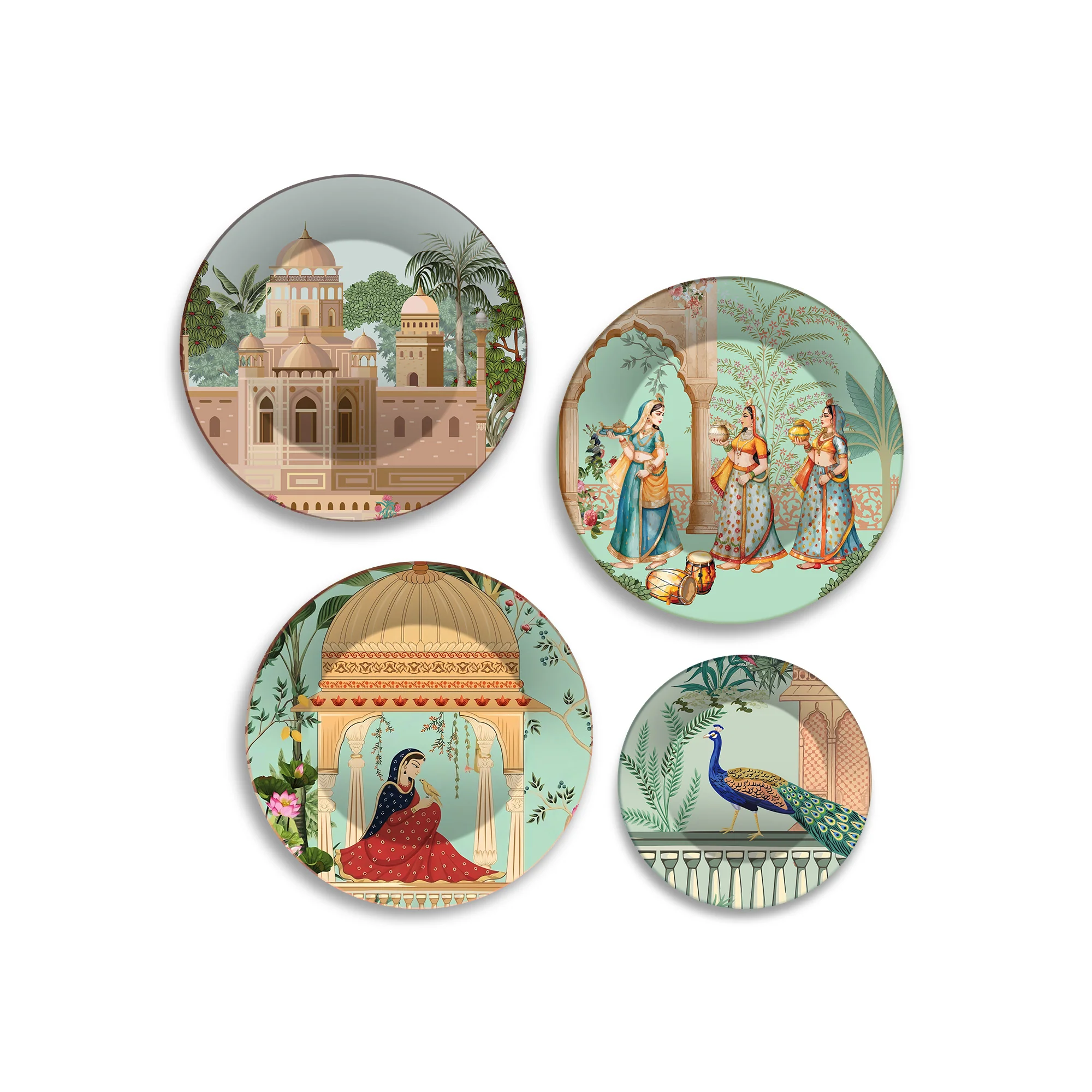 Indian Royal Heritage Architecture Premium Wall Plates Painting Set of Four - Image 3