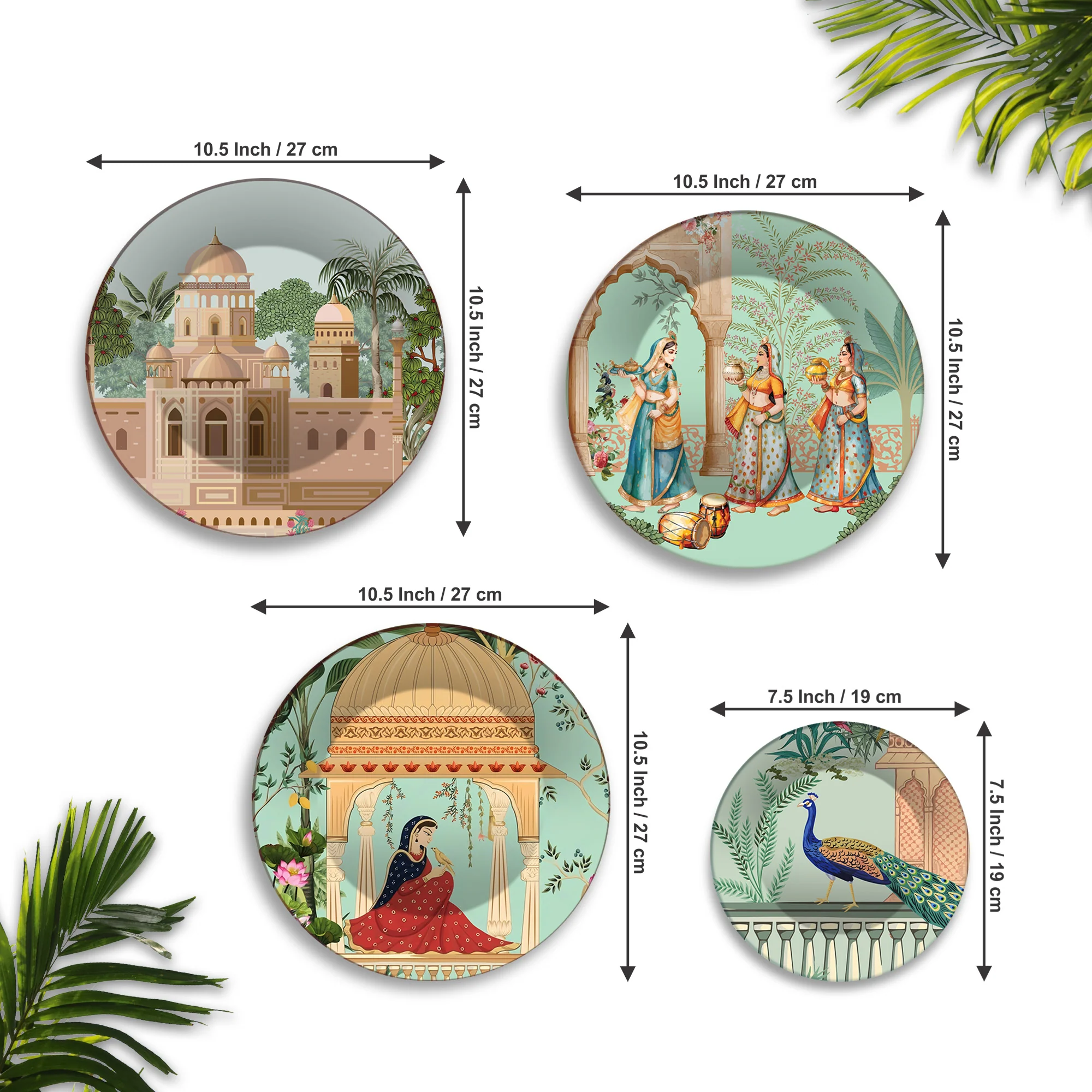 Indian Royal Heritage Architecture Premium Wall Plates Painting Set of Four - Image 6