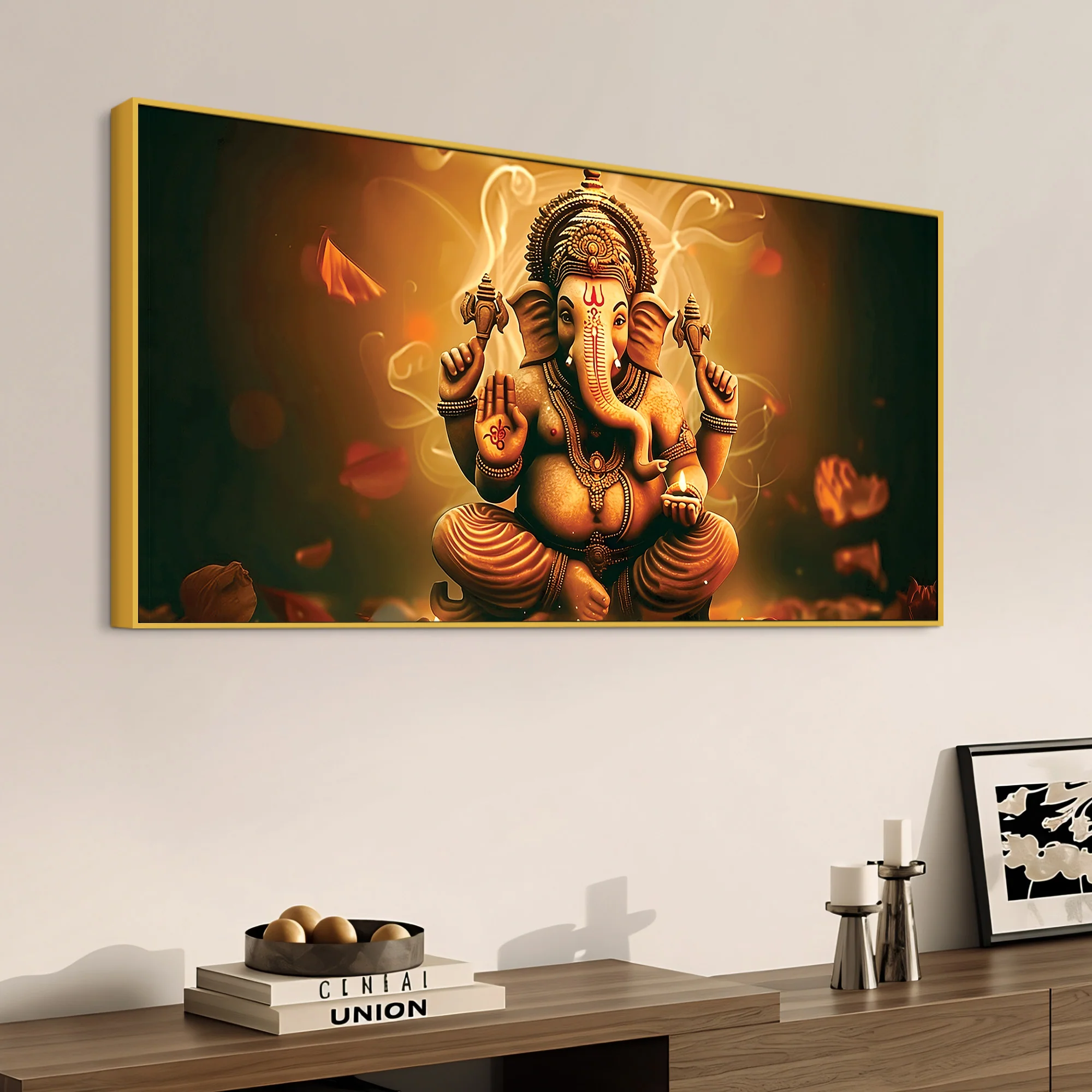 Indian Traditional Lord Shri Ganesh Premium Canvas Wall Painting – Luxury Spiritual Wall Art for Home & Office Decor - Image 5