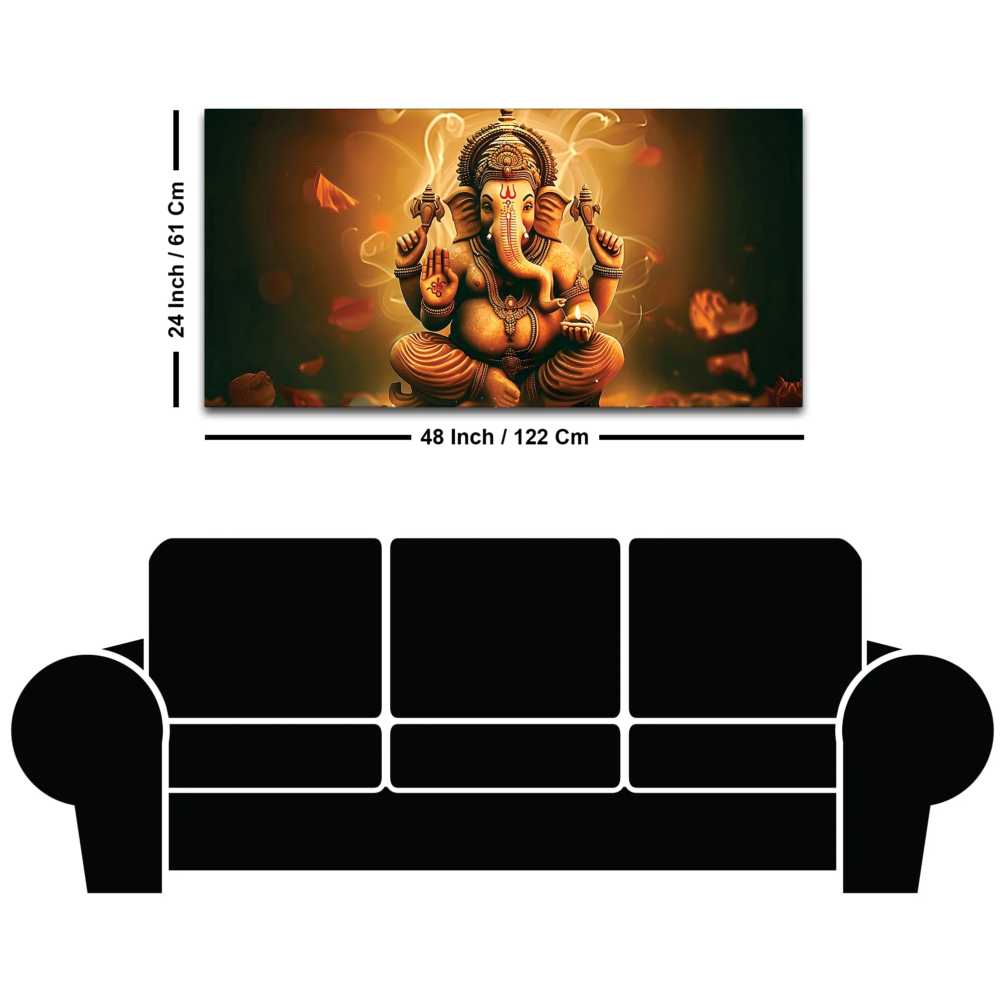 Indian Traditional Lord Shri Ganesh Premium Canvas Wall Painting – Luxury Spiritual Wall Art for Home & Office Decor - Image 8