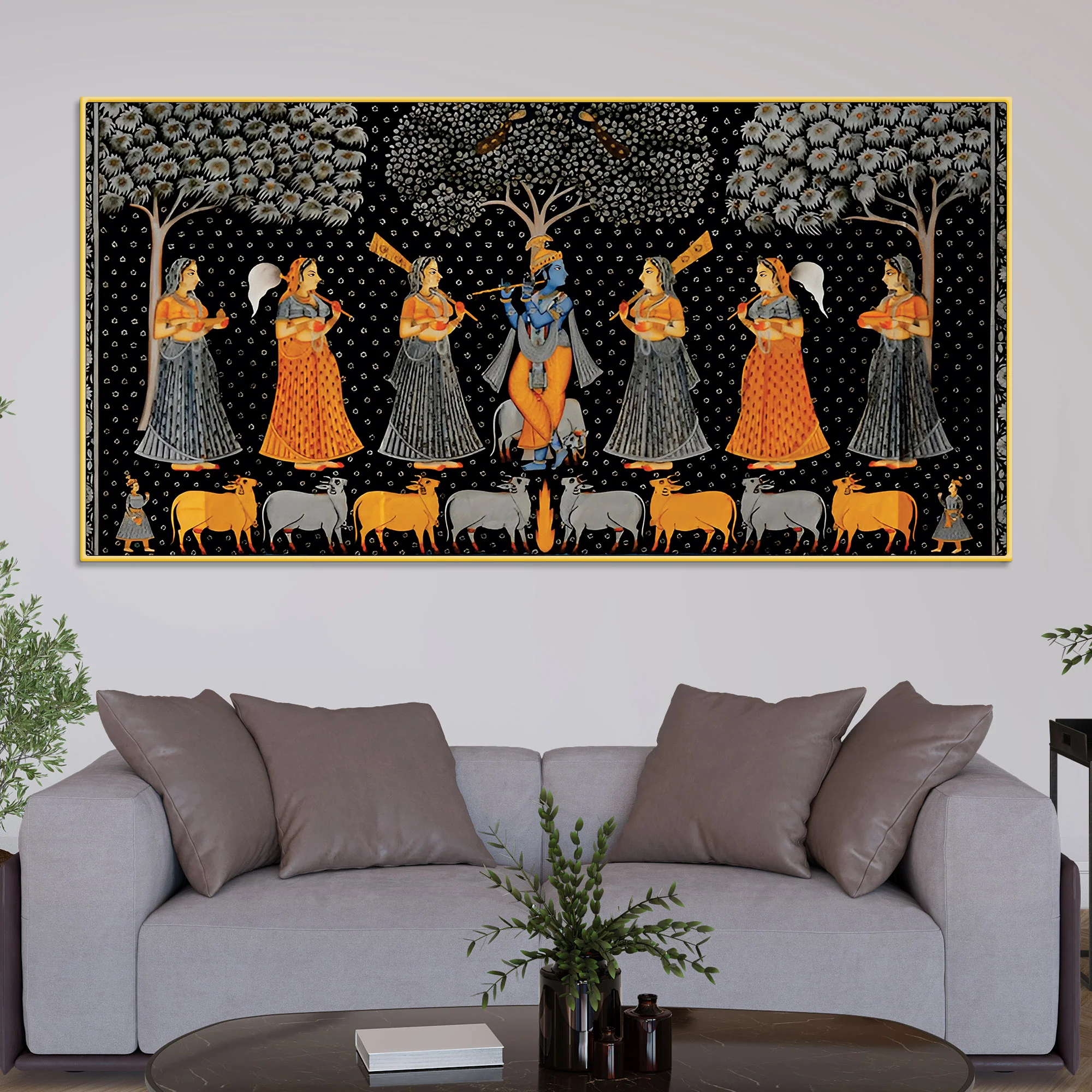 Indian Traditional Pichwai Krishna Raas Leela Wall Painting